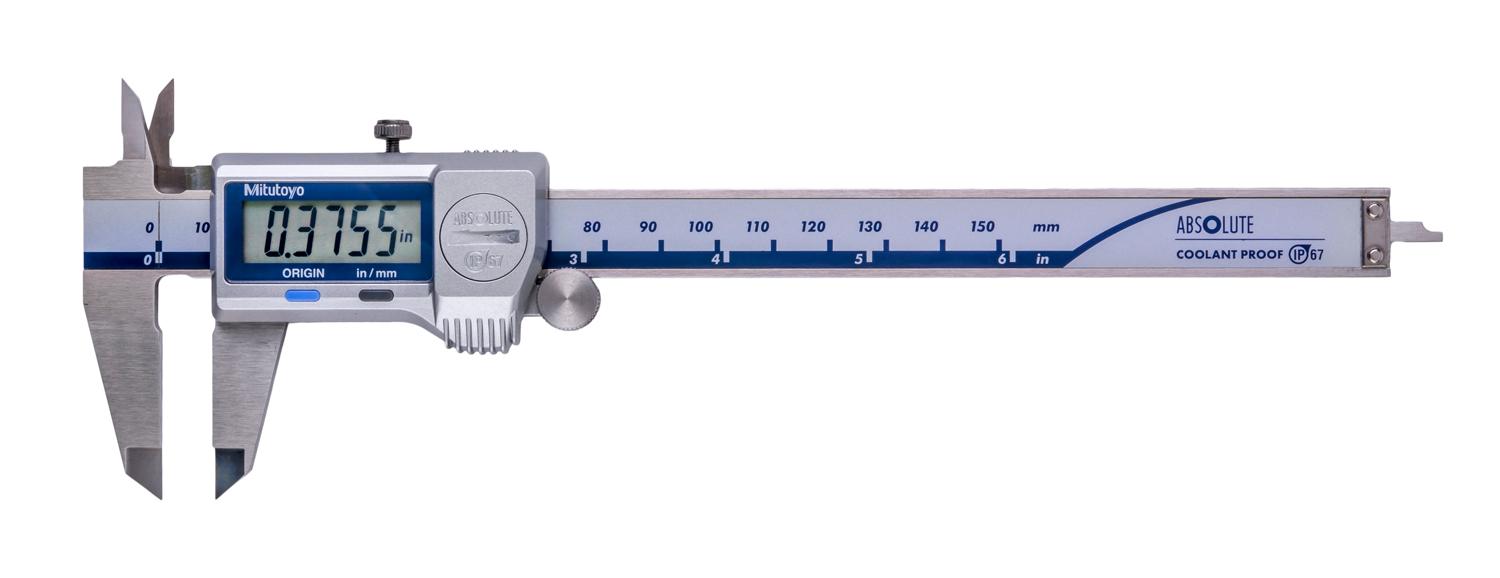 Mitutoyo, 500-752-20, 0-6 In/0-150mm, .0005 In/0.01mm, IP67 Absolute Coolant Proof Caliper, No Output
