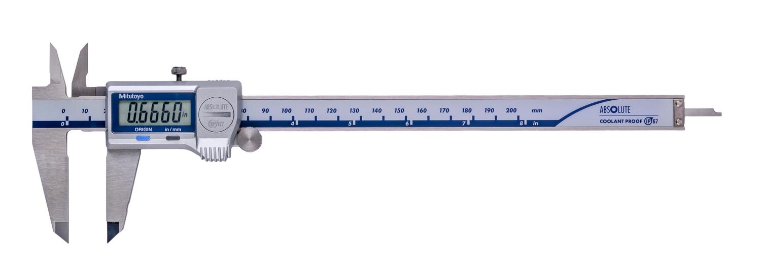 Mitutoyo, 500-753-20, 0-8 In/0-200mm, .0005 In/0.01mm, IP67 Absolute Coolant Proof Caliper, No Output