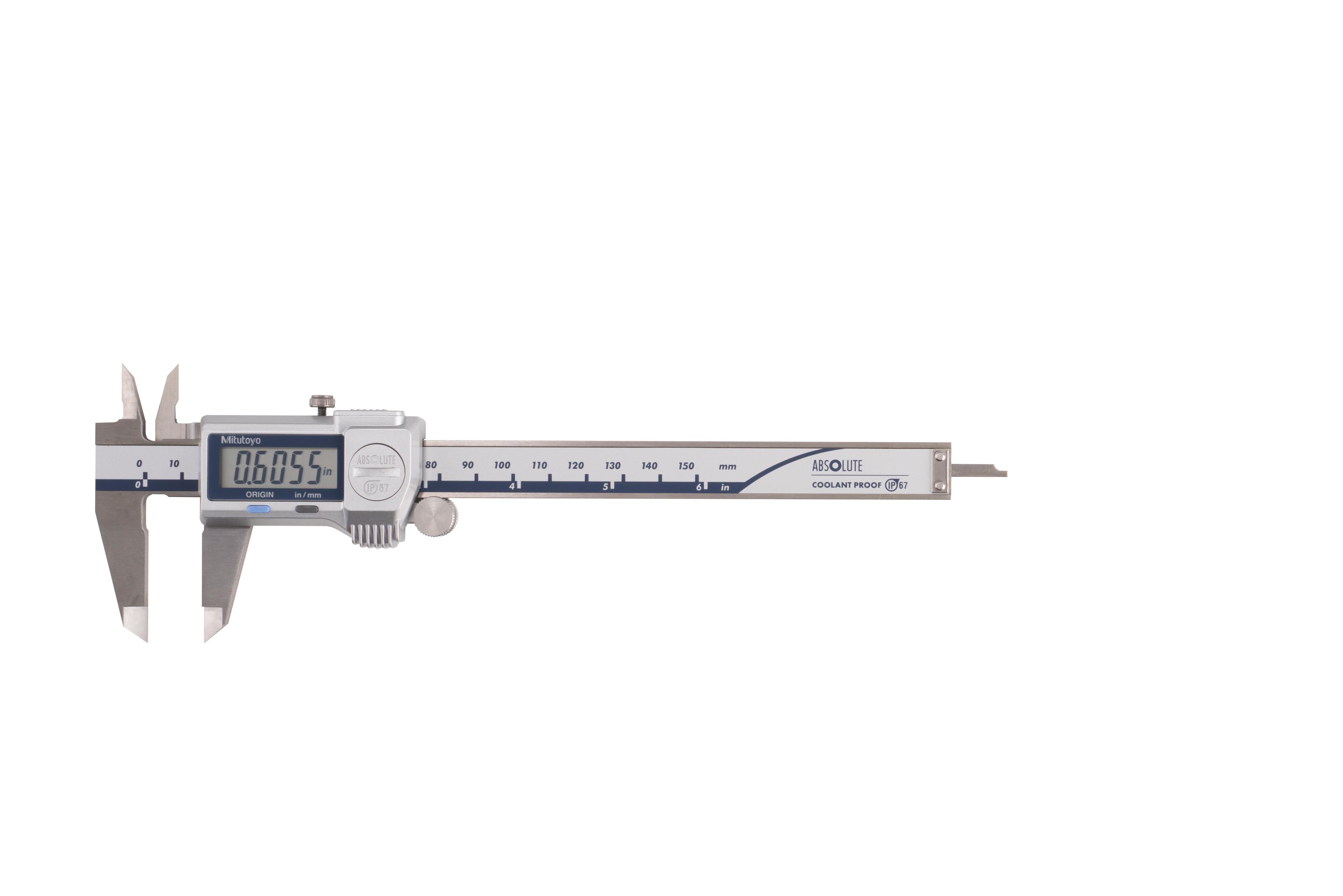 Mitutoyo, 500-762-20, 0-6 In/0-150mm, .0005 In/0.01mm, IP67 Absolute Coolant Proof Caliper, With Output