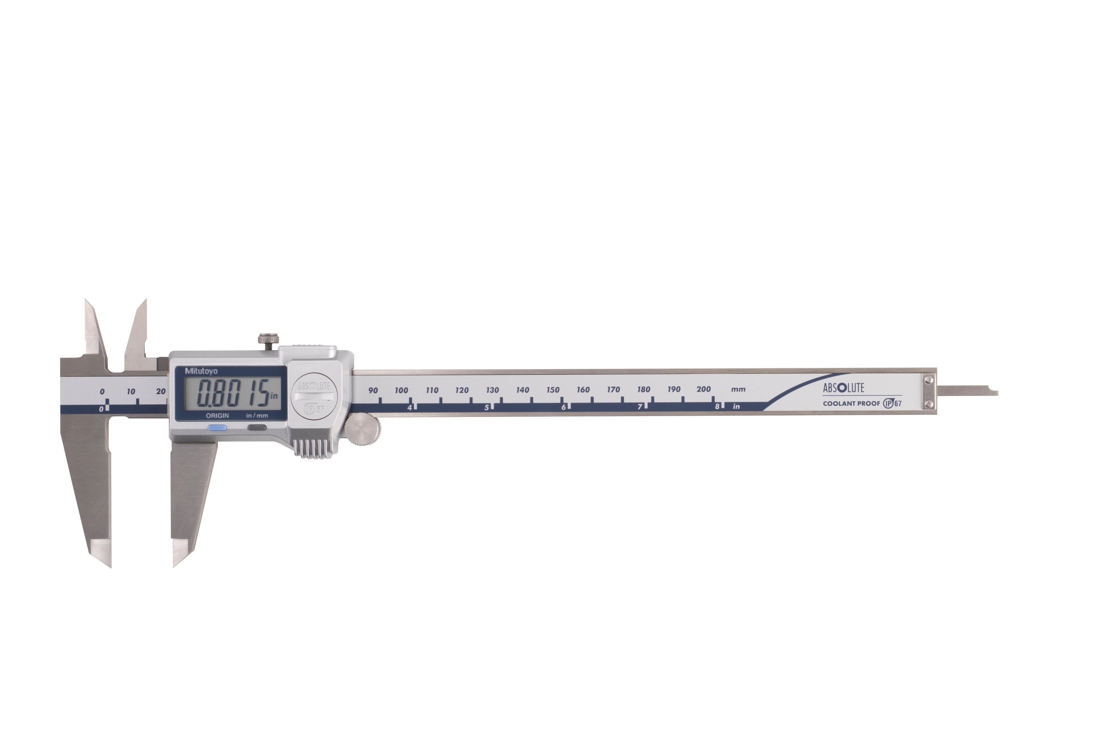 Mitutoyo, 500-763-20, 0-8 In/0-200mm, .0005 In/0.01mm, IP67 Absolute Coolant Proof Caliper, With Output
