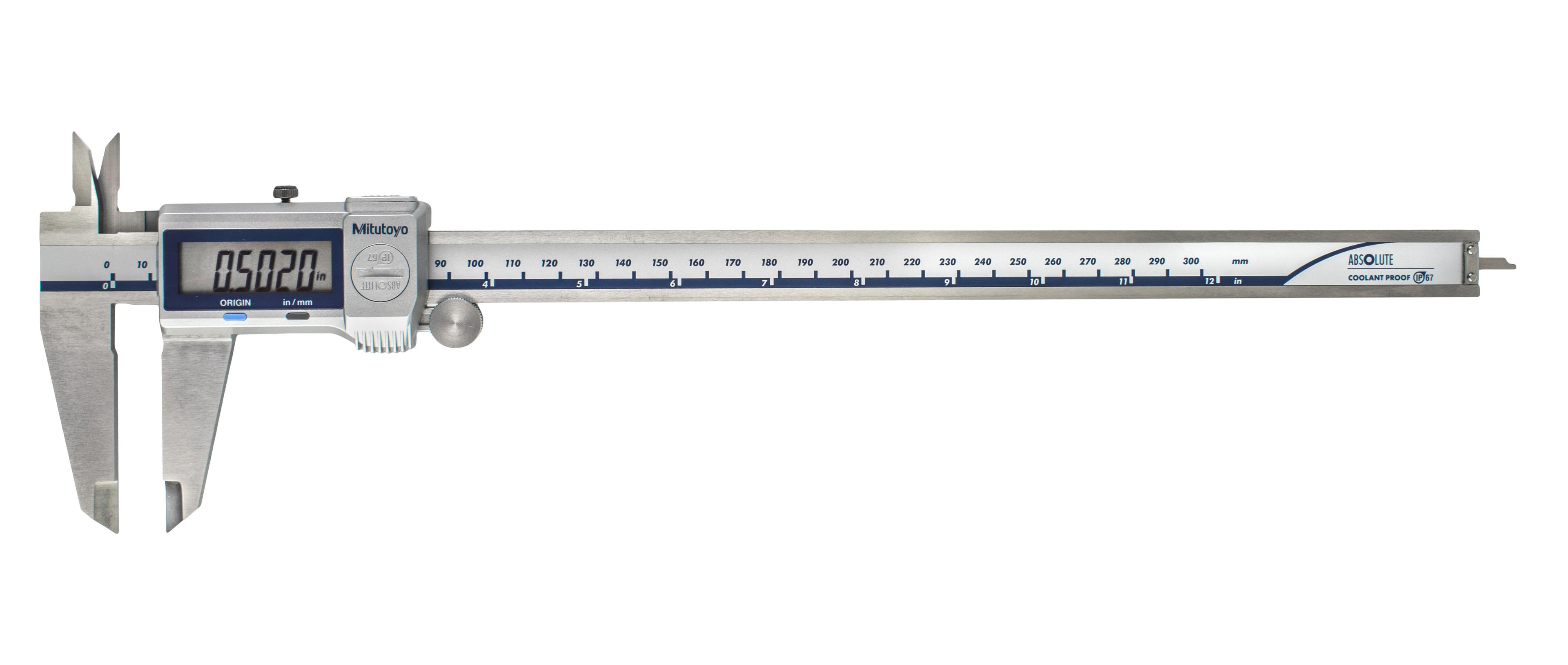 Mitutoyo, 500-764-20, 0-12 In/0-300mm, .0005 In/0.01mm, IP67 Absolute Coolant Proof Caliper, SPC Output