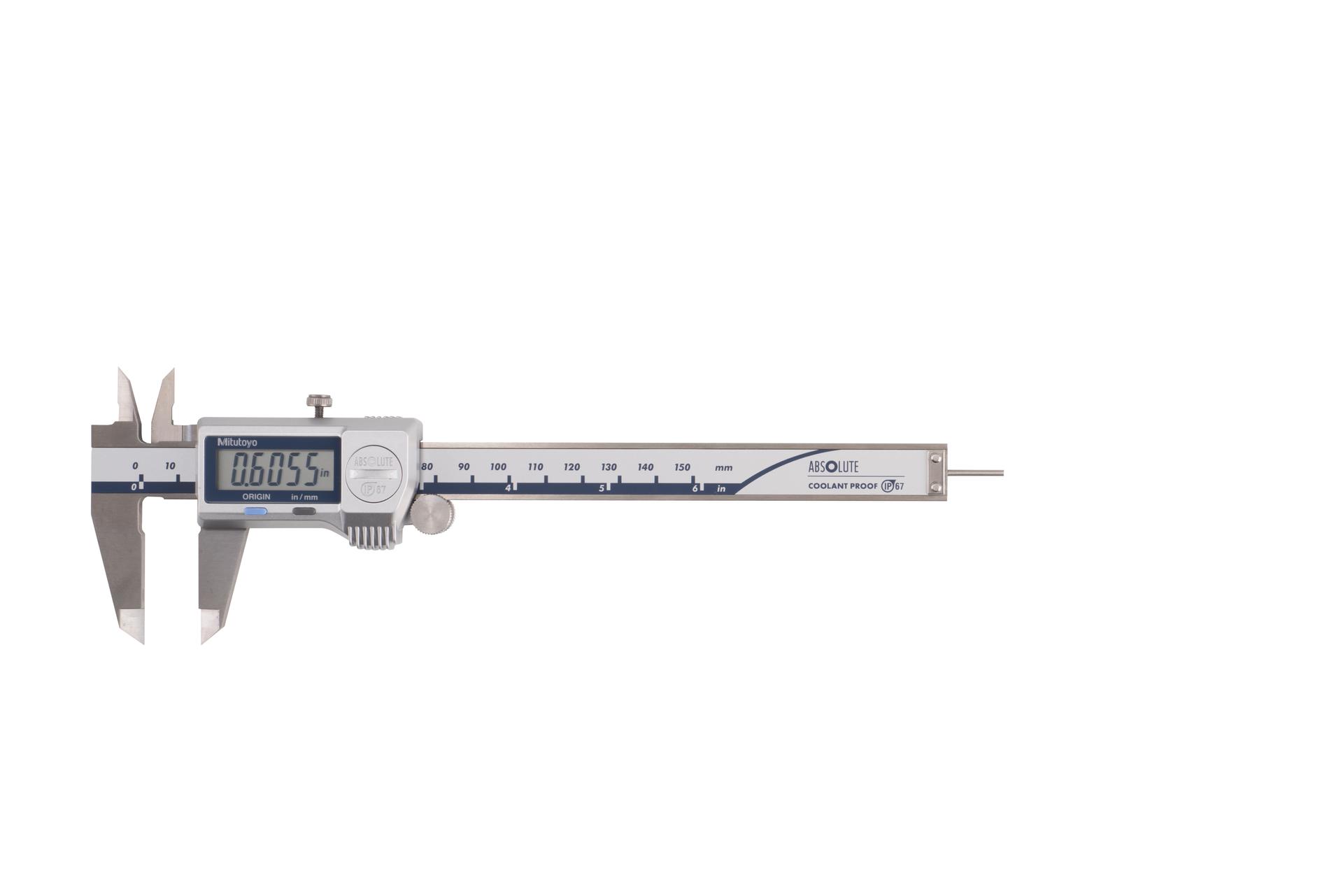 Mitutoyo, 500-768-20, 0-6 In/0-150mm, .0005 In/0.01mm, IP67 Absolute Coolant Proof Caliper, .075 In rod depth bar, No Output