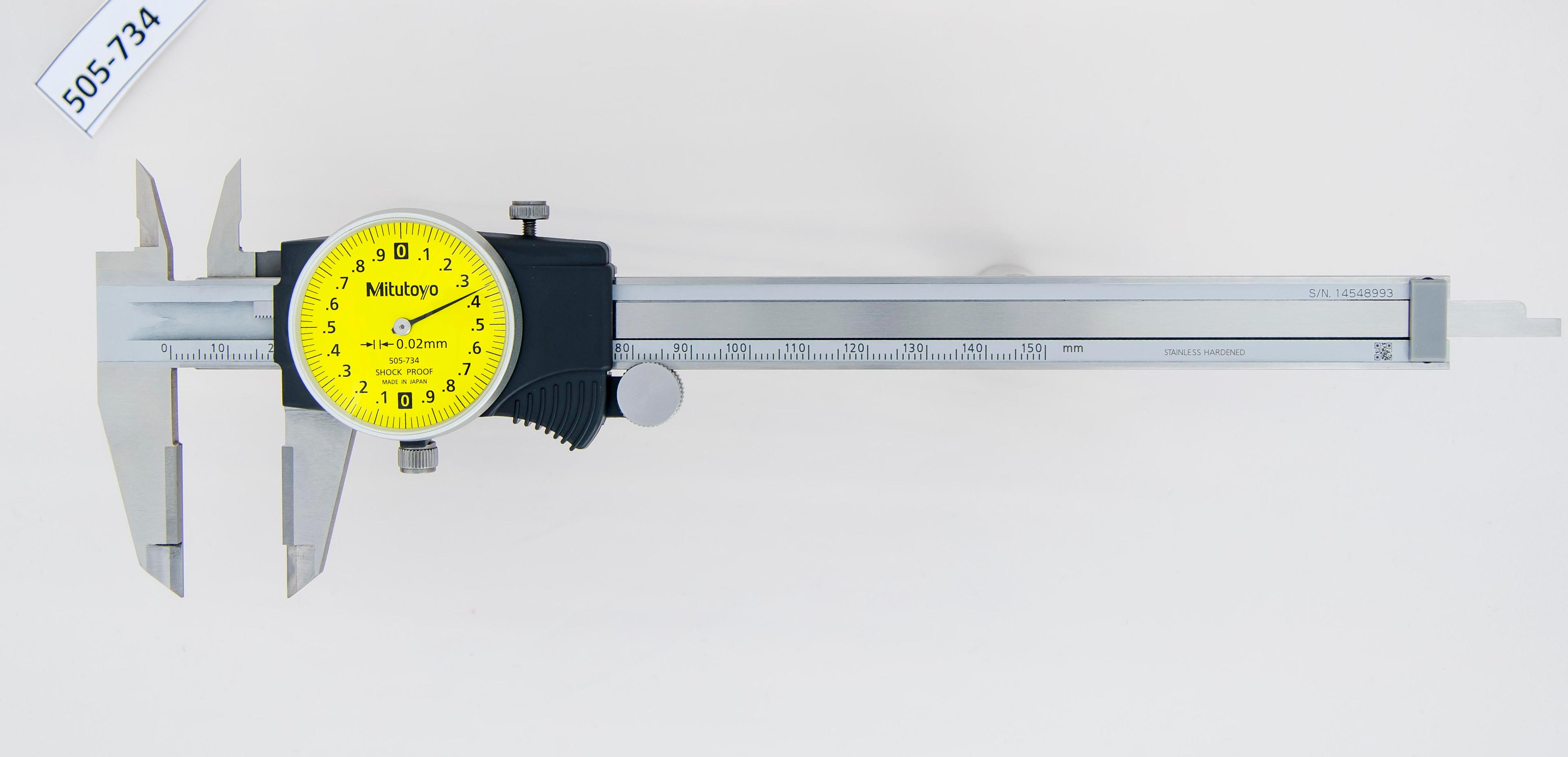 Mitutoyo, 505-734, CALIPER, DIAL, OD CARBIDE, 2MM/REV, 0-150MM, 0.02MM