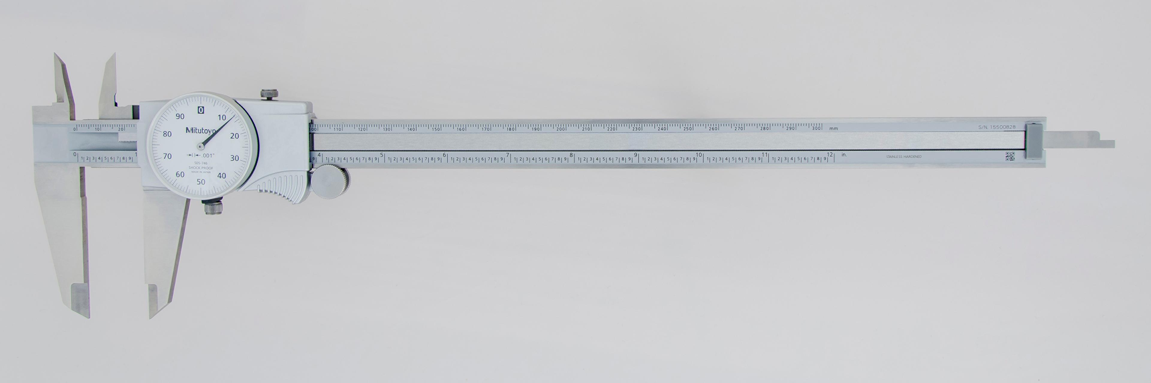 Mitutoyo, 505-746, 0-12 In, .001 In Dial Caliper, .1 In/Revolution