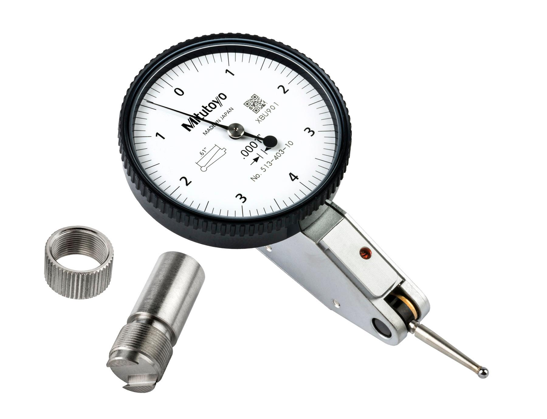 Mitutoyo, 513-403-10E, .0001 In, .008 In, Dial Test Indicator, Basic Set, 0-4-0, 3/8 In Stem, .079 In Contact Point, 15mm Length, Anti-Magnet, Jeweled Bearing