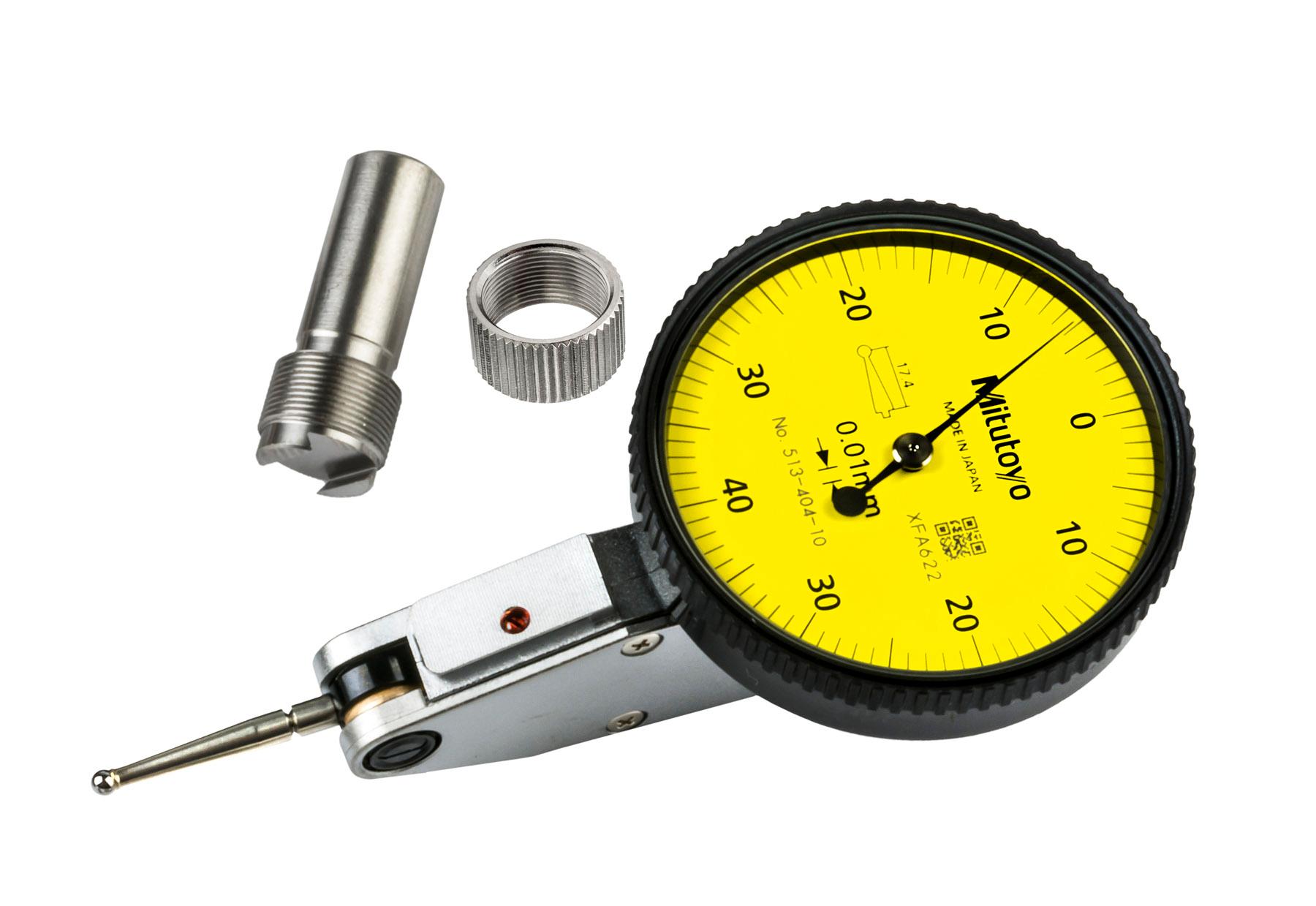Mitutoyo, 513-404-10E, .01mm, .8mm, Dial Test Indicator, Basic Set , 0-40-0, 8mm Stem, 2mm Contact Point, 20.9mm Length, Anti-Magnet, Jeweled Bearing