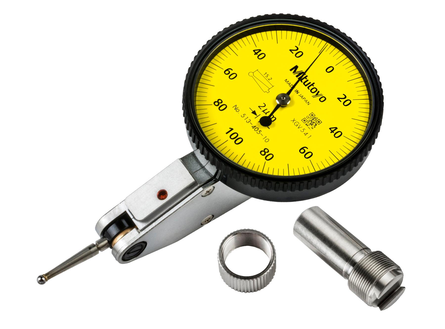 Mitutoyo, 513-405-10E, .002mm, .2mm, Dial Test Indicator, Basic Set , 0-100-0, 8mm Stem, 2mm Contact Point, 20.9mm Length, Anti-Magnet, Jeweled Bearing