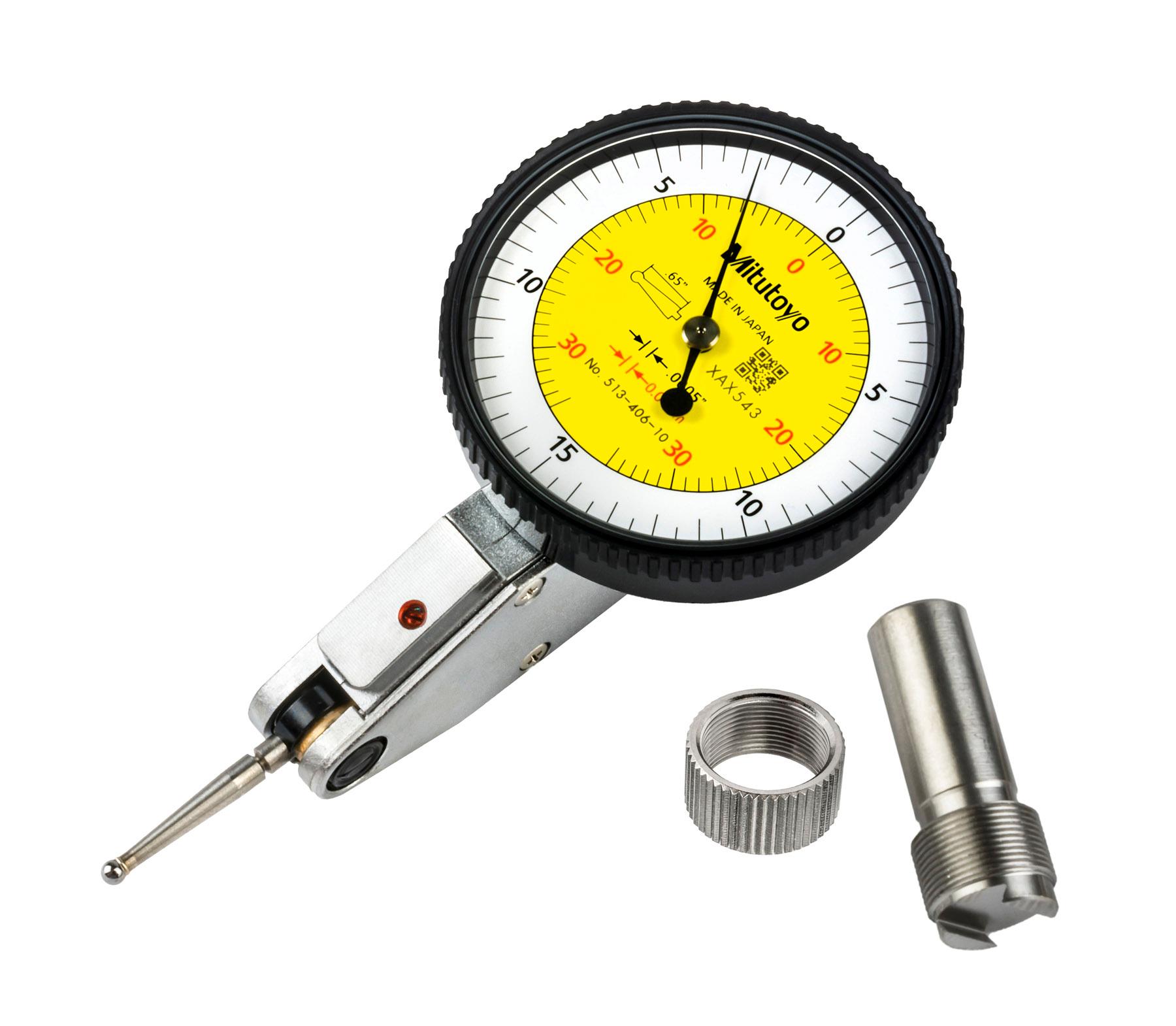 Mitutoyo, 513-406-10E, .0005 In/0.01mm, .03 In/.7mm, Dial Test Indicator, Basic Set, 0-15-0/0-35-0, 3/8 In Stem, .079 In Contact Point, 19.9mm Length, Anti-Magnet, Jeweled Bearing