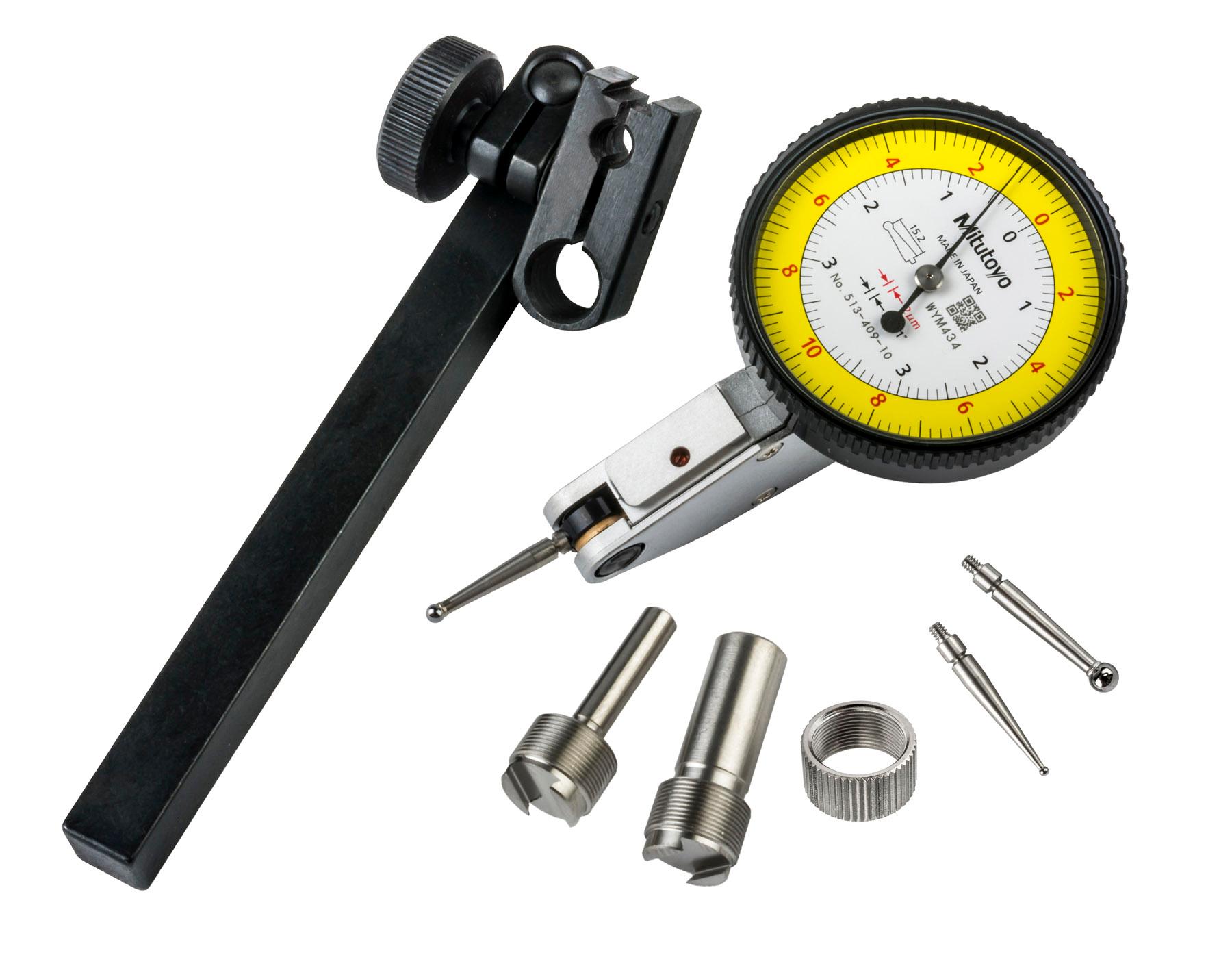Mitutoyo, 513-409-10T, .0001 In/0.002mm, .0076 In/.2mm, Dial Test Indicator, Basic Set, 0-10-0/0-38-0
