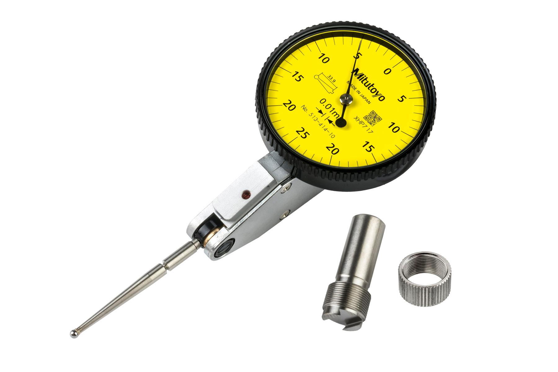 Mitutoyo, 513-414-10E, .01mm, .5mm, Dial Test Indicator, Basic Set , 0-25-0, 8mm Stem, 2mm Contact Point, 36.8mm Length, Anti-Magnet, Jeweled Bearing, Long Contact Point, Double Scale