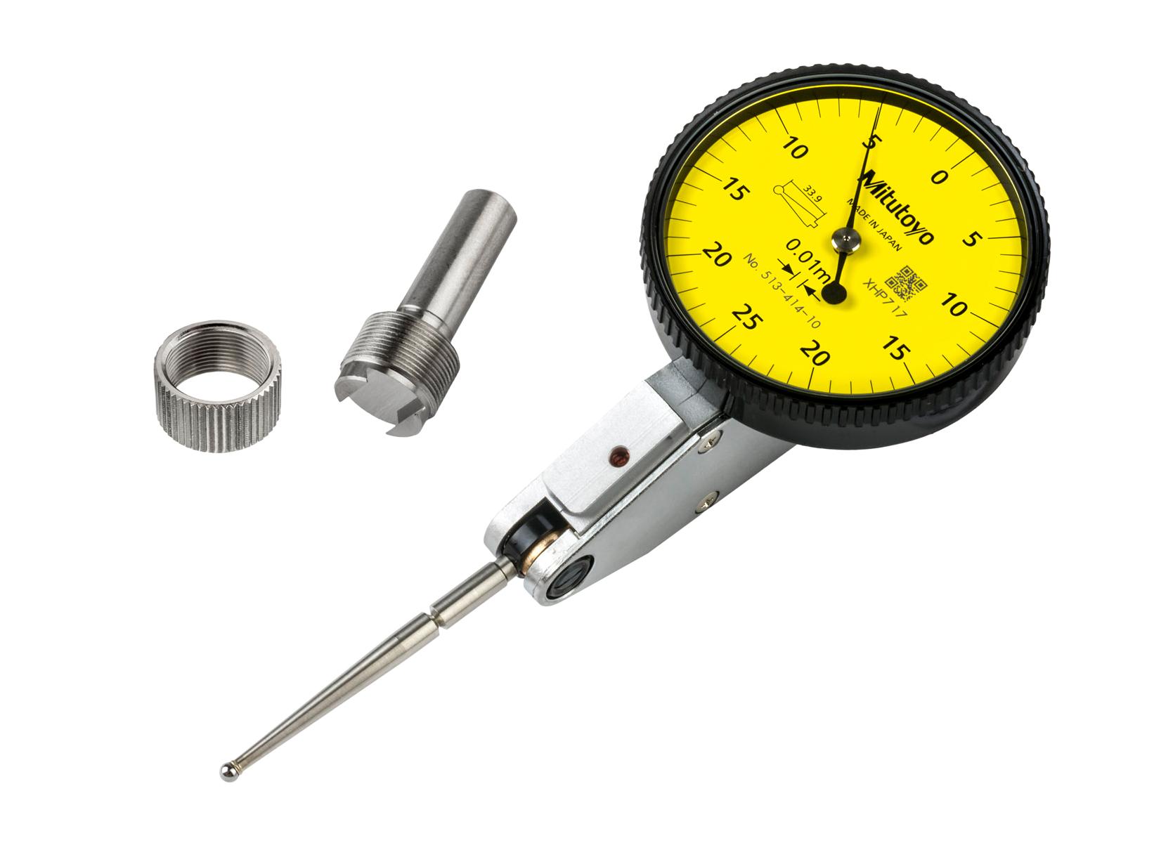 Mitutoyo, 513-414-10H, DIAL TI, STANDARD, 0.5 MM, 0.01 MM GRAD, LONG TIP, YELLOW DIAL