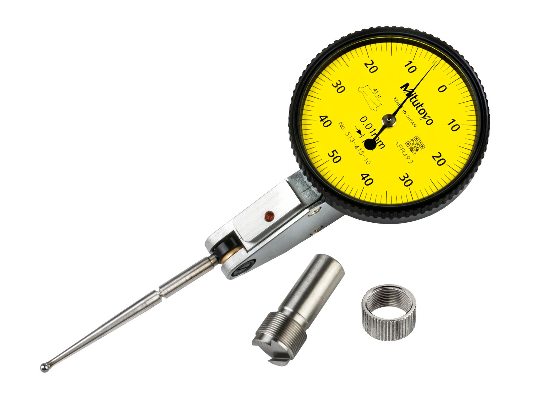 Mitutoyo, 513-415-10E, .01mm, 1mm, Dial Test Indicator, Basic Set , 0-50-0, 8mm Stem, 2mm Contact Point, 44.5mm Length, Anti-Magnet, Jeweled Bearing, Long Contact Point