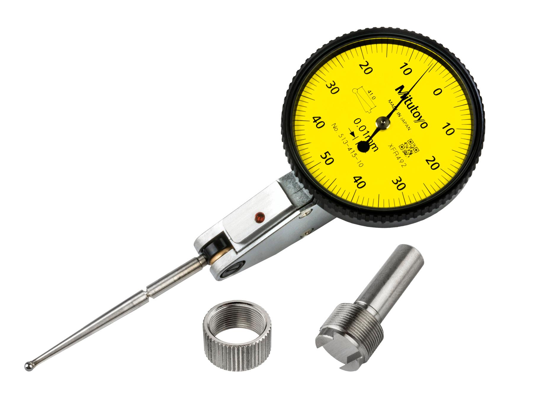 Mitutoyo, 513-415-10H, .01mm, 1mm, Dial Test Indicator, Gage Only , 0-50-0, 2mm Contact Point, 44.5mm Length, Anti-Magnet, Jeweled Bearing, Long Contact Point