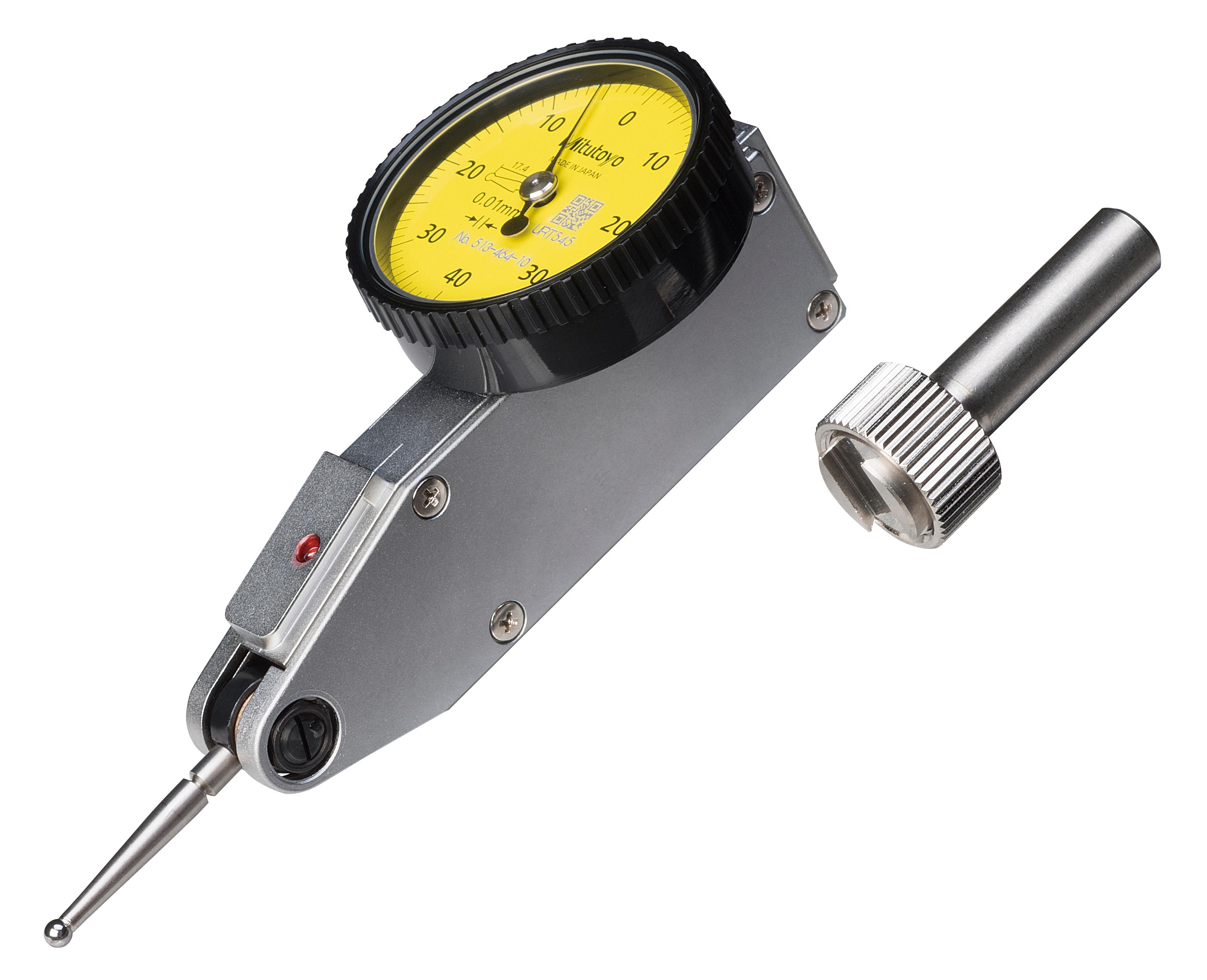 Mitutoyo, 513-464-10E, Dial Test Indicator, horizontal, 0.01mm graduation, .8mm range, 8 accuracy, 0-40-0 dial reading, .3N or less measuring force, 20.9mm L