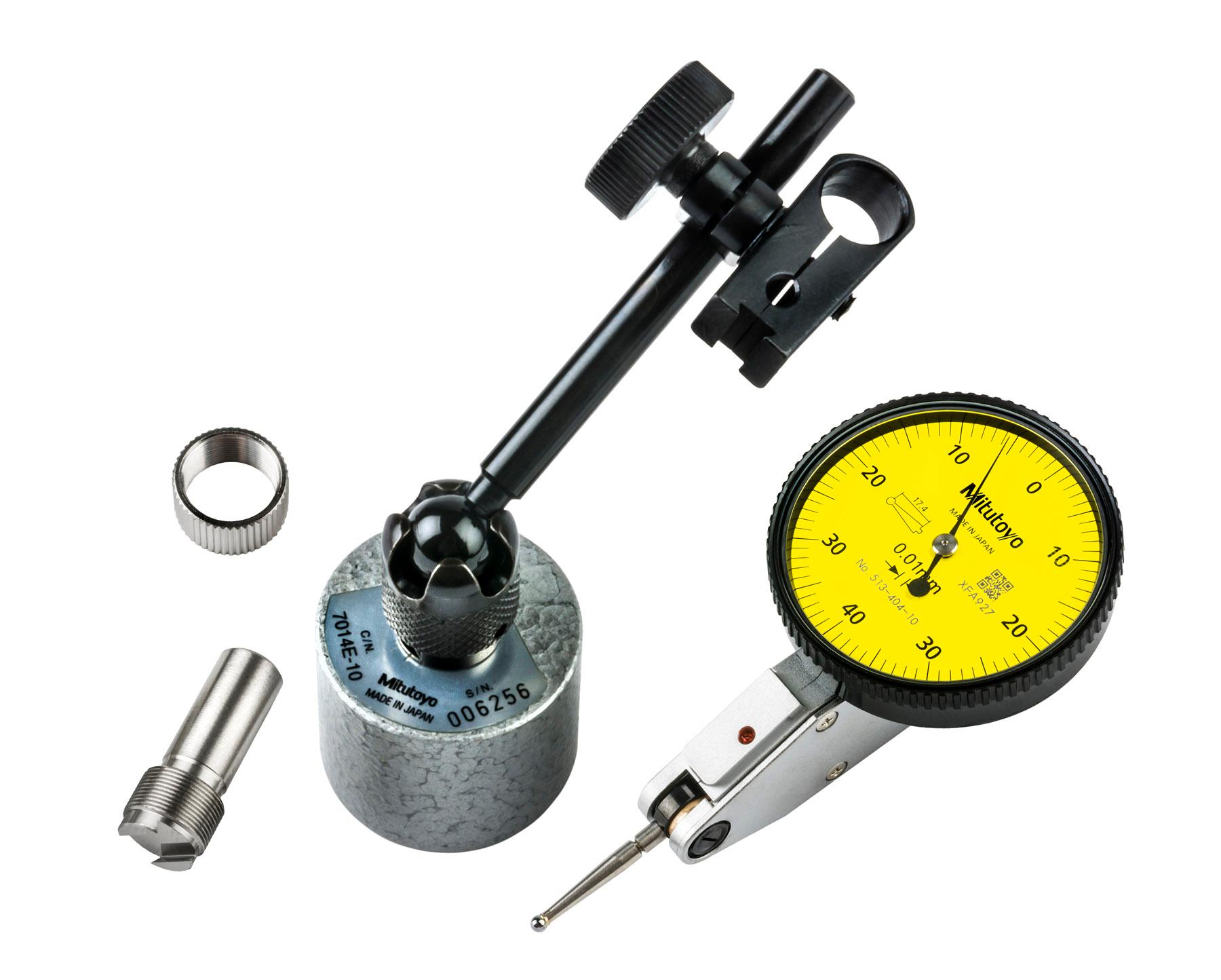 Mitutoyo, 513-908-10E, DIAL TI, BASIC SET, STANDARD, 0.8 MM, 0.01 MM GRAD, W/ STAND, YELLOW DIAL