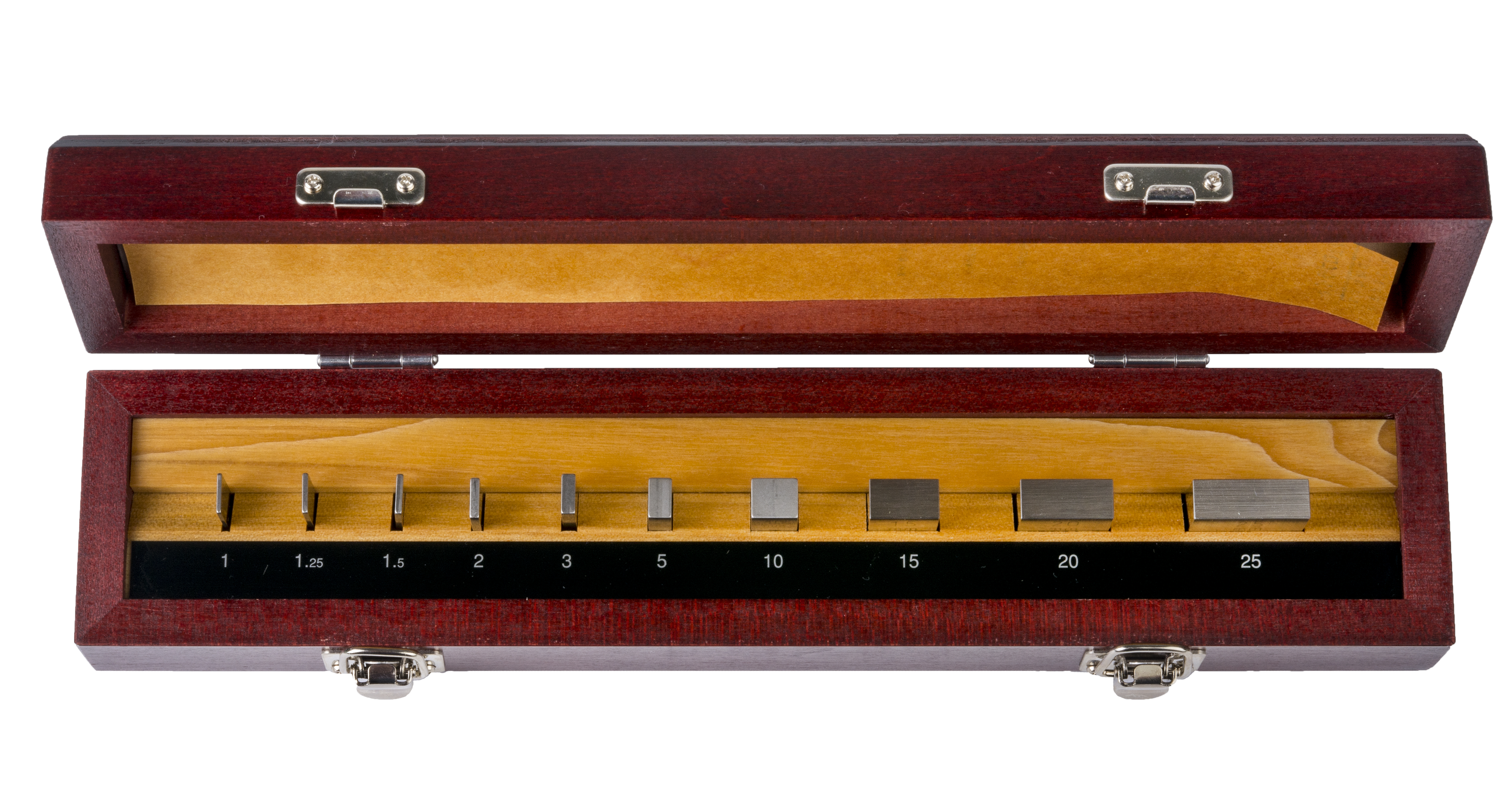 Mitutoyo, 516-103-26, Micrometer Inspection Gage Block Sets, Steel, Grade 0, includes 1.00,1.25,1.50,,2,3,5,10,15,20,25mm