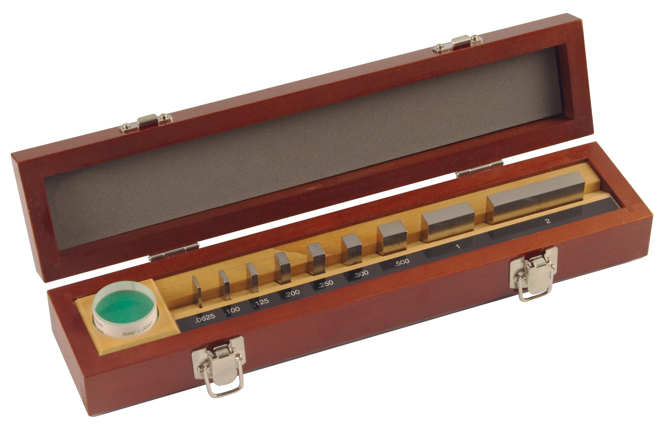 Mitutoyo, 516-930-26, Steel Micrometer Inspection Gage Block Set, Inch, 9 Blocks, with Optical Parallel, ASME Grade 0