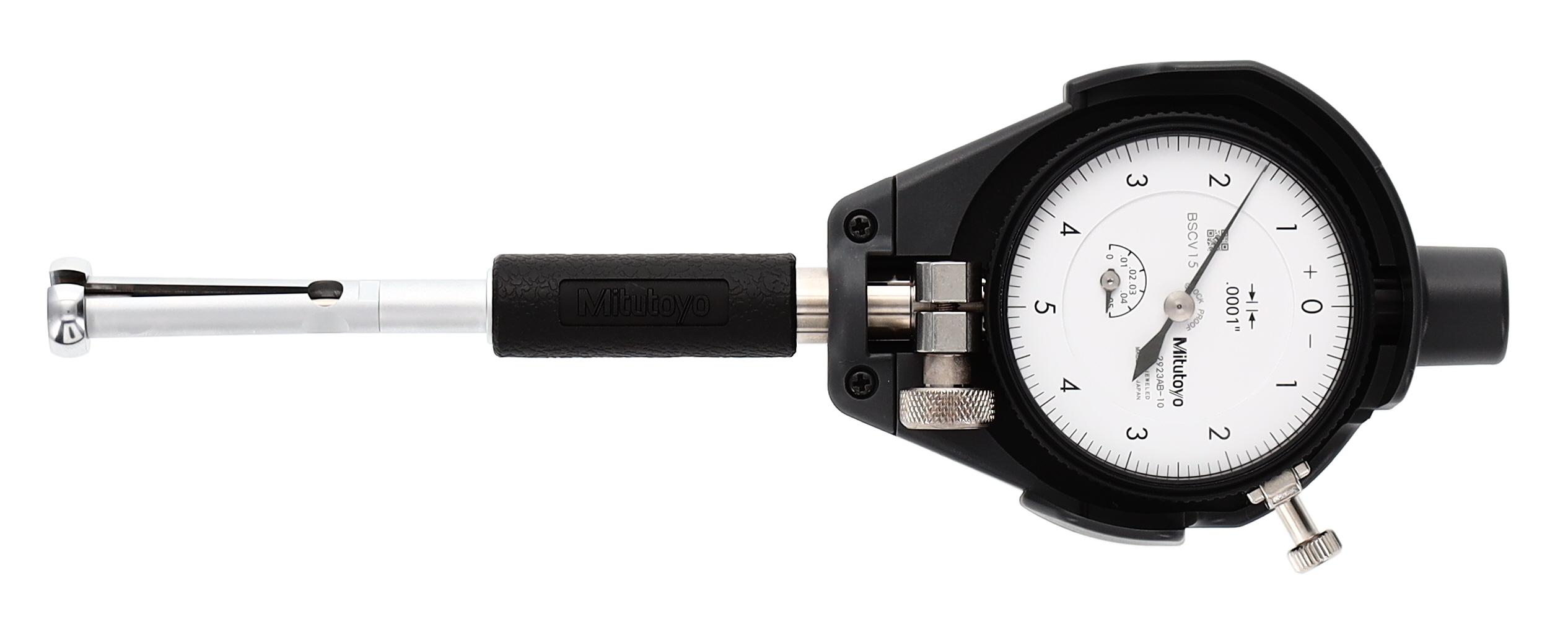 Mitutoyo, 526-123-20, .4-.7 In Dial Bore Gage w/2923SB-10 dial indicator, 0001 In graduation, 2.4 In probe depth