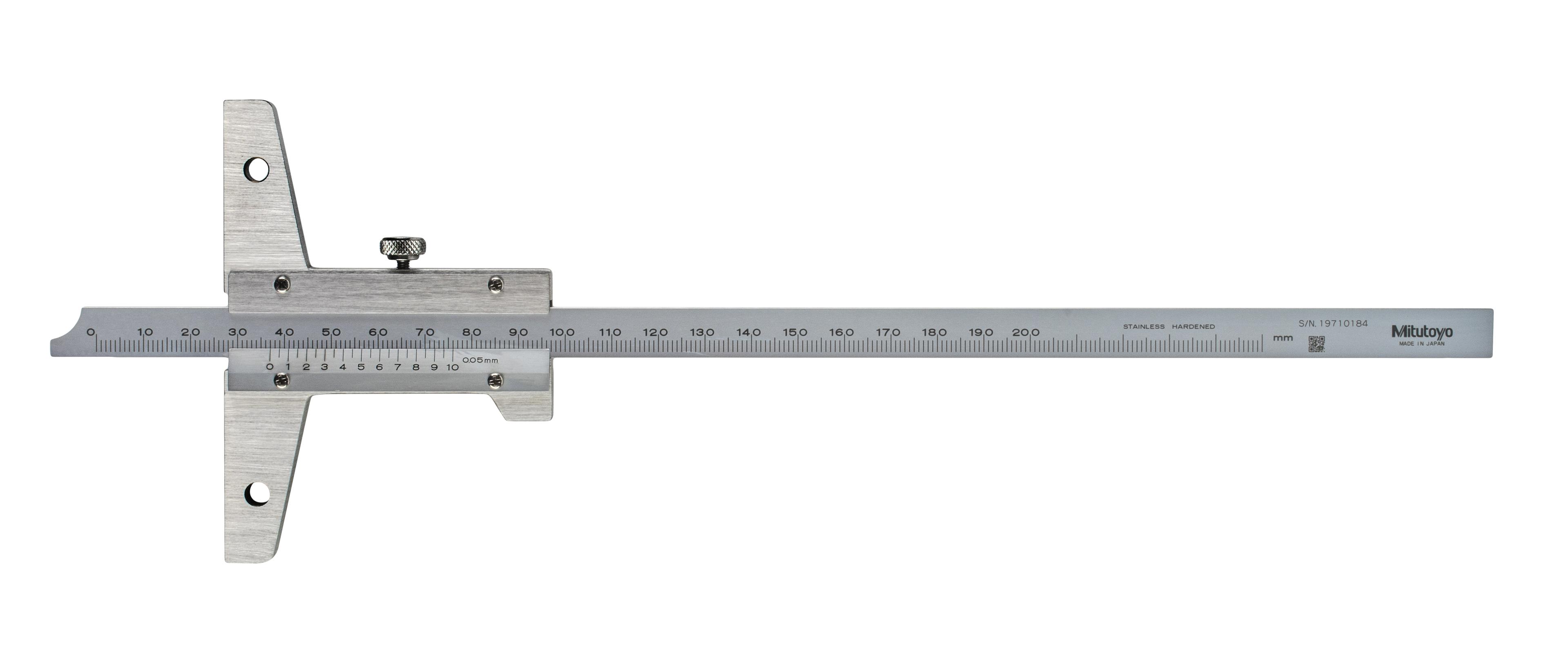 Mitutoyo, 527-202, vernier depth gage, 0-200mm range, .05mm vernier reading, .05mm accuracy, 260g mass