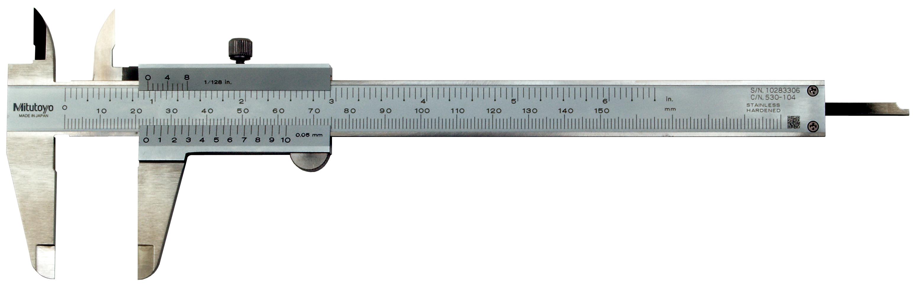 Mitutoyo, 530-104, 0-150mm/0-6 In, 0.05mm and 1/128 In, Vernier Caliper, Dual Scale