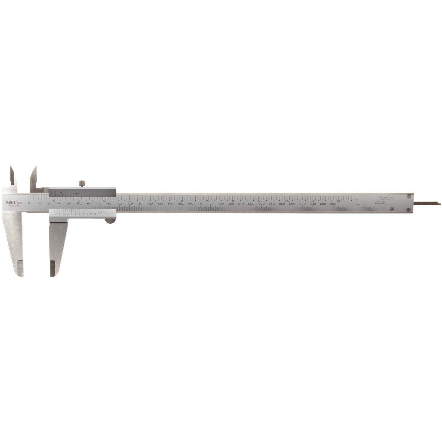 Mitutoyo, 530-115, 0-300mm/0-12 In Vernier Caliper, 0.05mm and 1/128 In Dual Scale