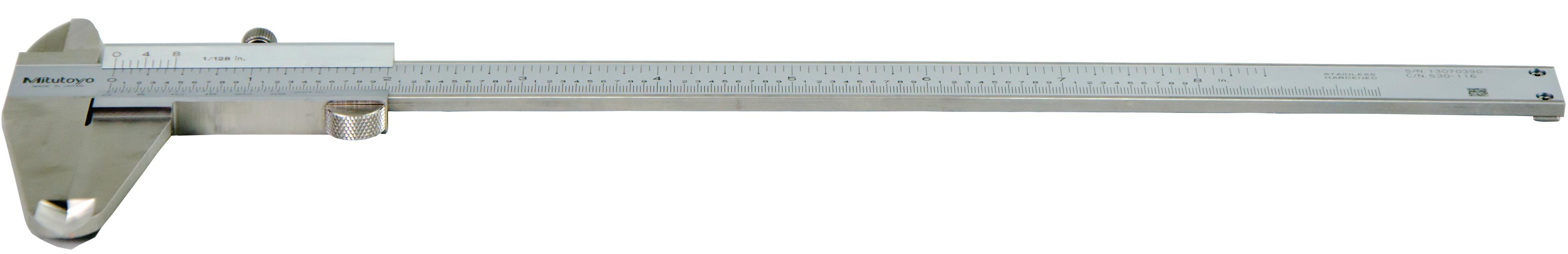 Mitutoyo, 530-116, 0-8 In, .001 In and 1/128 In, Vernier Caliper, Dual Scale