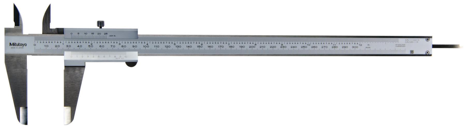 Mitutoyo, 530-119, 0-300mm/0-12 In, 0.02mm/.001 In, Vernier Caliper, High Accuracy, Dual Scale