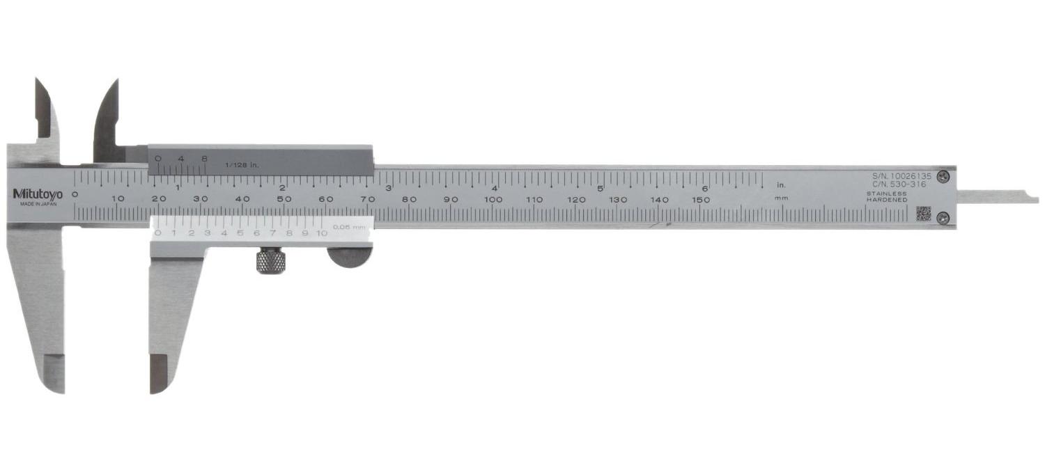 Mitutoyo, 530-316, 0-150mm/0-6 In, 0.02mm/.001 In, Vernier Caliper, Dual Scale