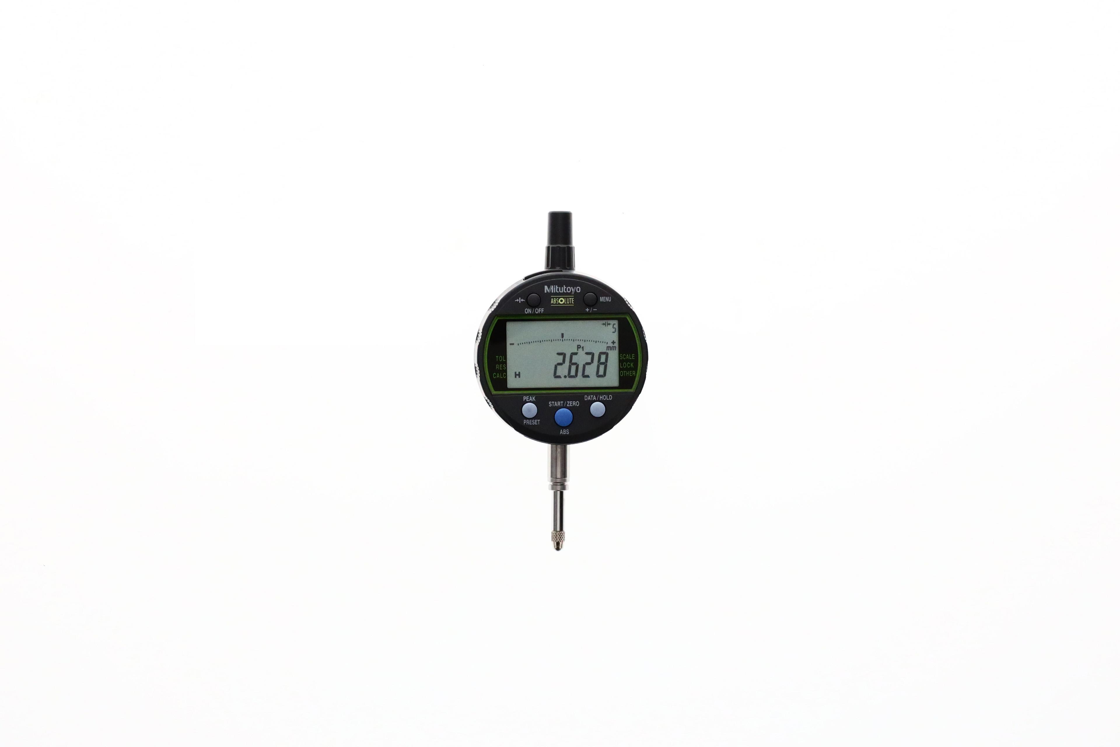 Mitutoyo, 543-300B-10, PEAK HOLD TYPE INDICATOR,12.7MM, 0.0001/0.01MM, 8MM STEM, FLAT BACK