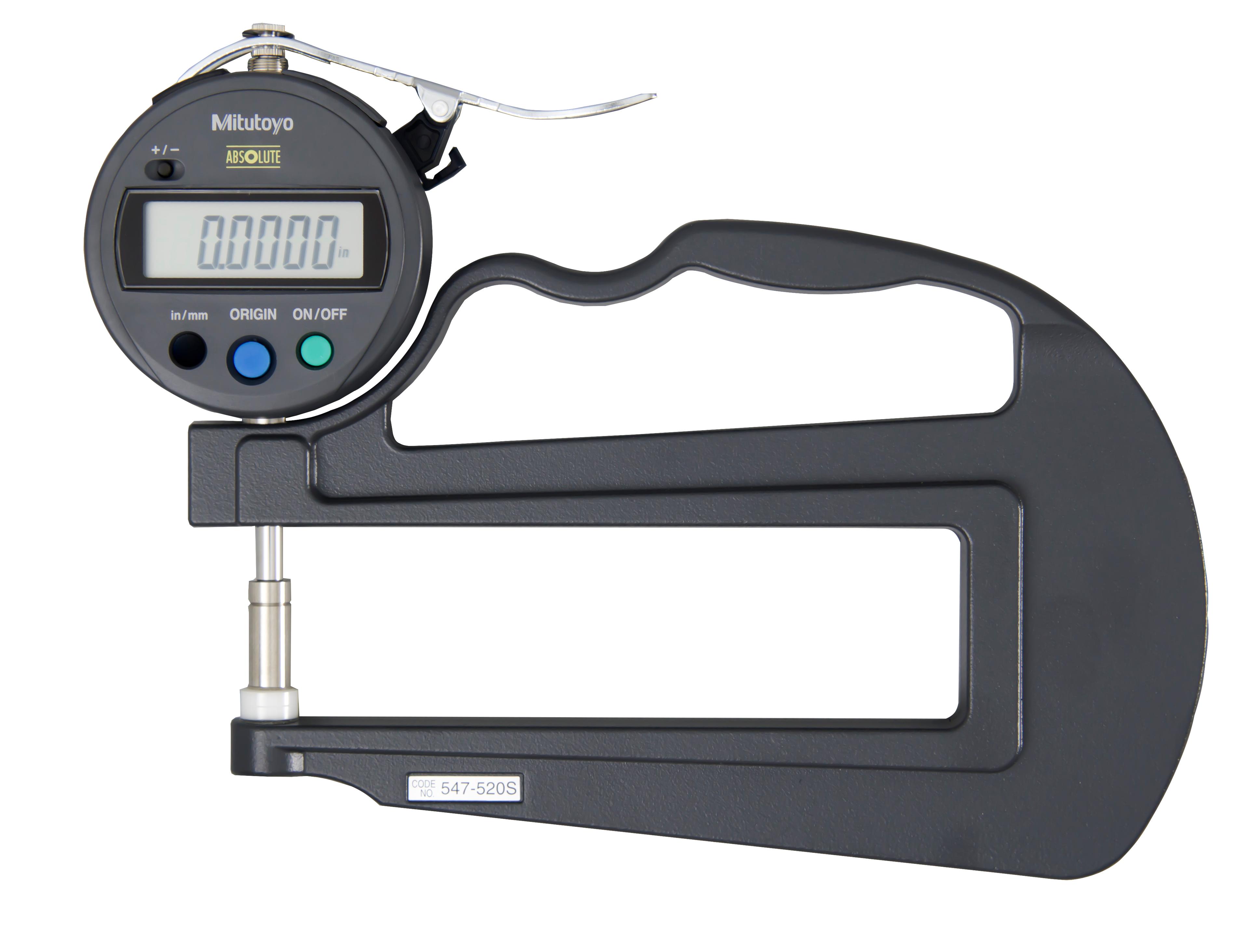 Mitutoyo, 547-520S, 0-.47 In/0-12mm, .0005 In/0.01mm ID-S Digimatic ABSOLUTE Thickness Gage, Deep Throat