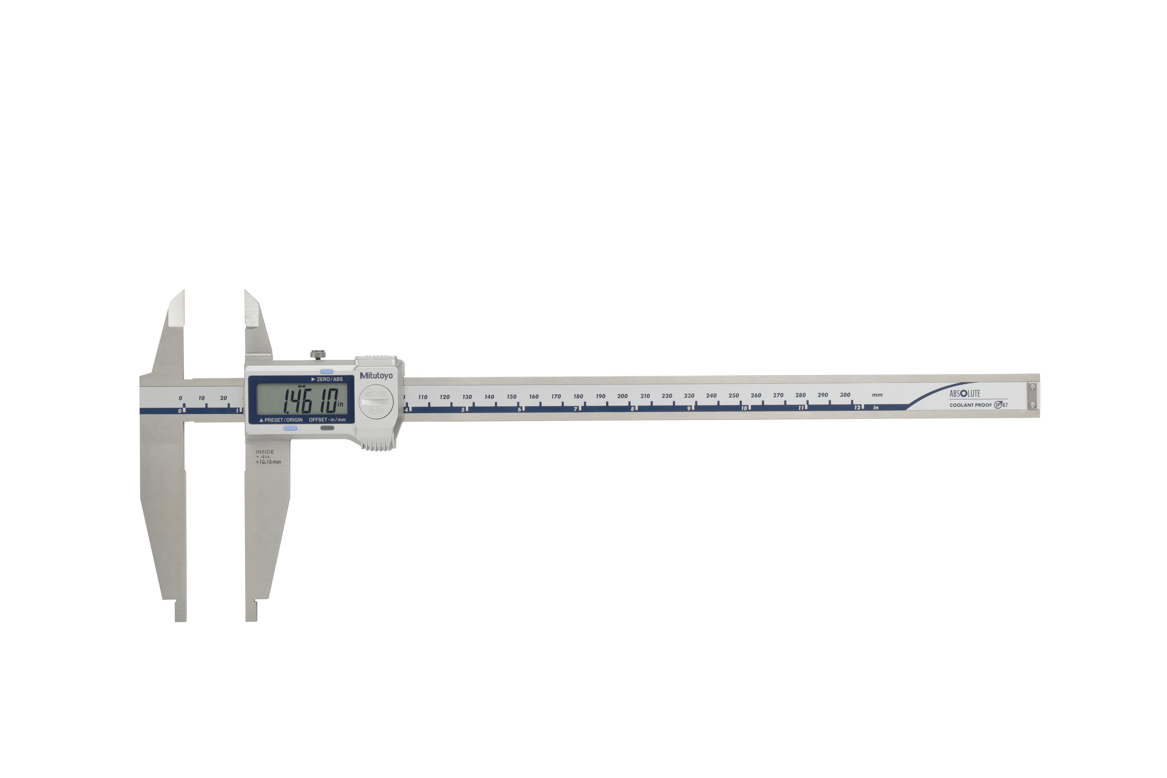 Mitutoyo, 551-341-20, 0 (.4)-12 In/0 (10)-300mm, .0005 In/0.01mm, IP67 ABSOLUTE Digimatic Nib and Standard Jaw Caliper,  With SPC Data Output, No Depth Bar