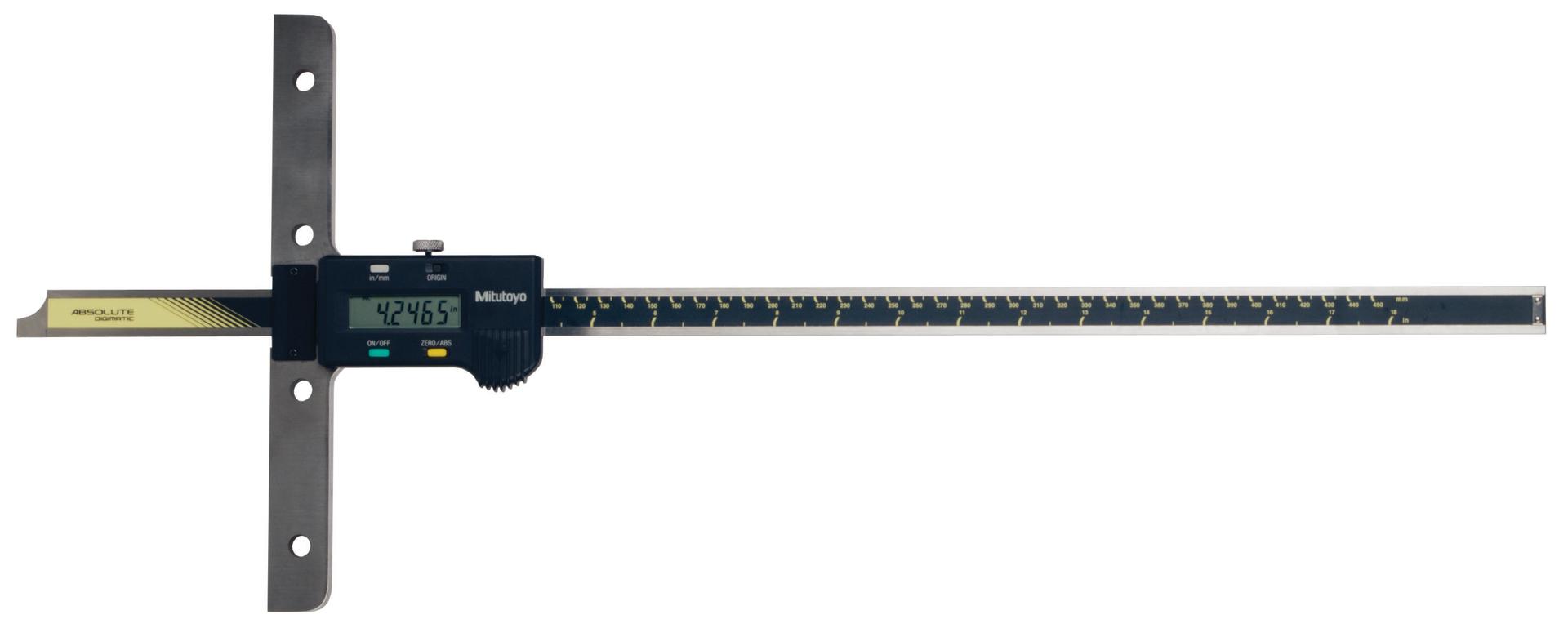 Mitutoyo, 571-214-10, 0-18 In/450mm, .0005 In/0.01mm, ABSOLUTE Digimatic Depth Gage, With SPC Data Output