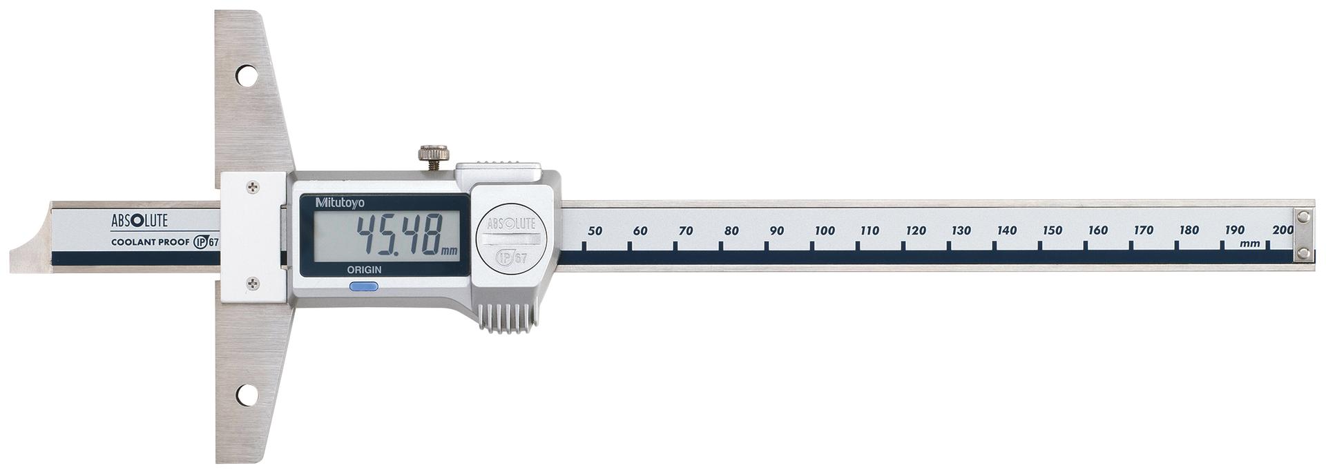 Mitutoyo, 571-252-20, ABSOLUTE digimatic depth gage, 200mm range, .01mm resolution, .02mm accuracy, 219g