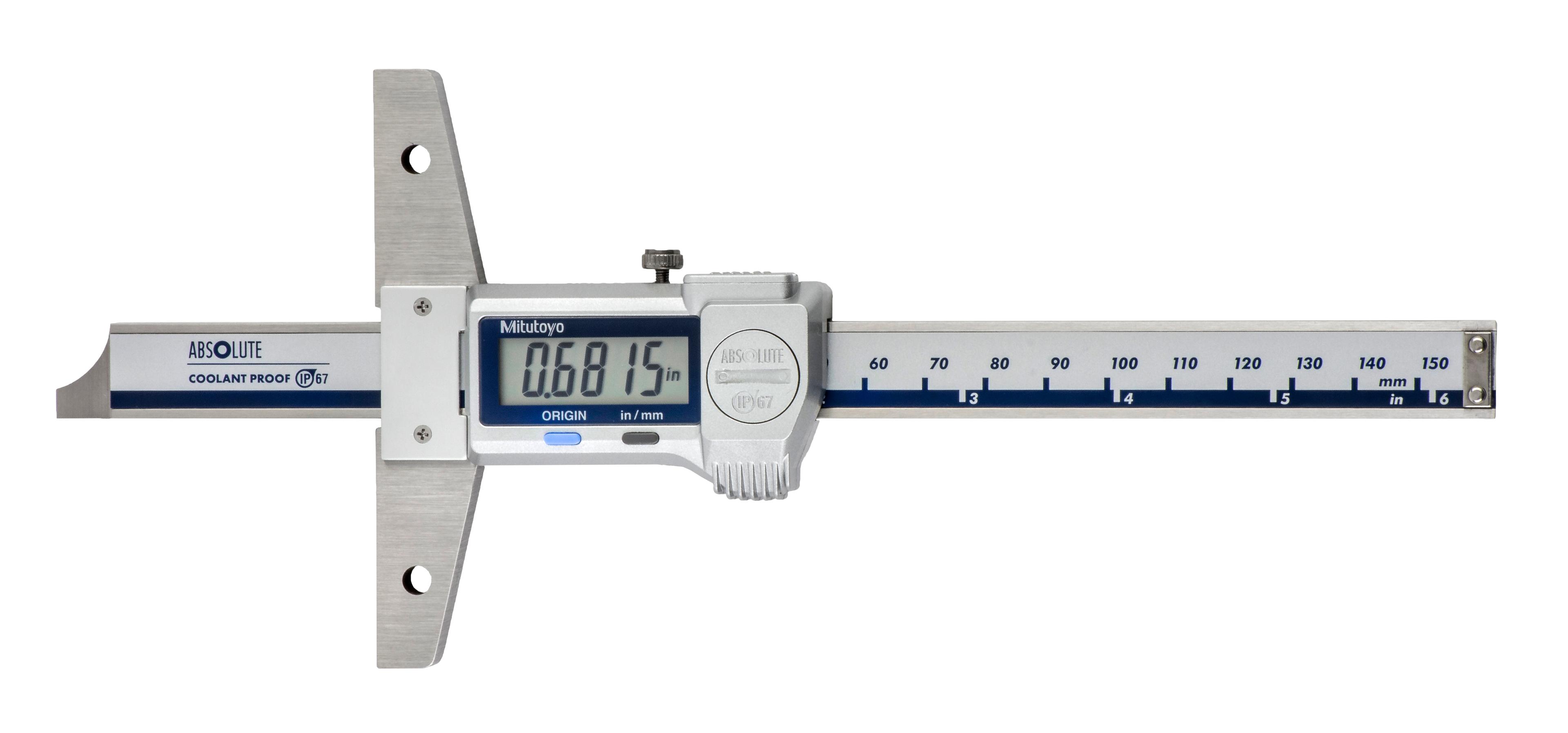 Mitutoyo, 571-261-20, Absolute digimatic depth gage,6in-150mm range,.0005in/.01mm resolution. 199g