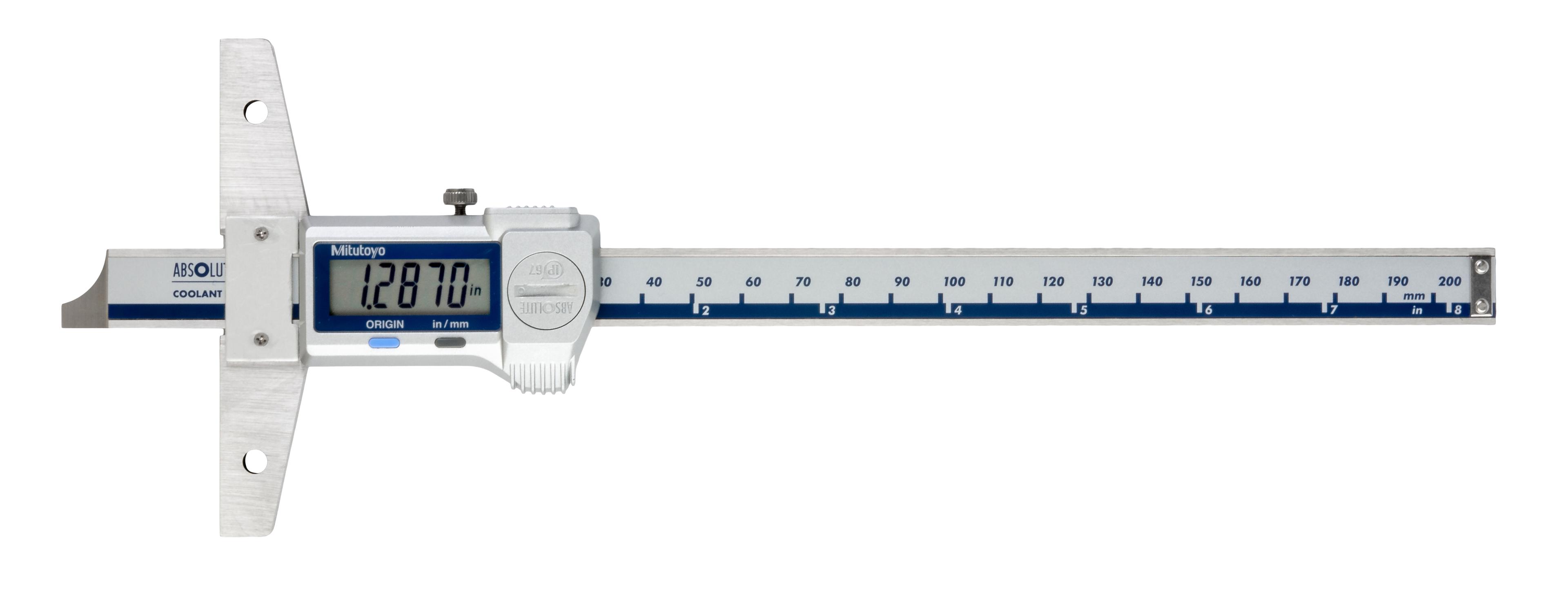 Mitutoyo, 571-262-20, Absolute digimatic depth gage,8in/200mm range, .0005in/.01mm resolution, 219g