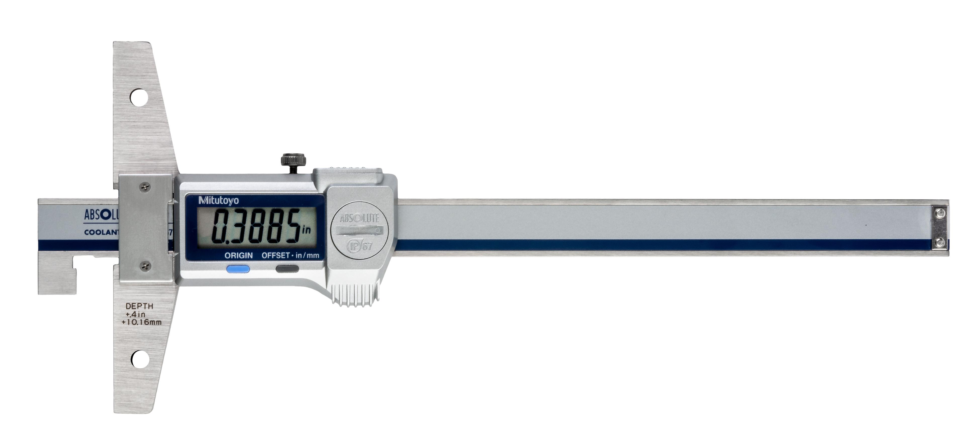 Mitutoyo, 571-264-20, Absolute digimatic depth gage, Hook-End type, 6in/150mm range, .0005in/.01mm resolution, 578g