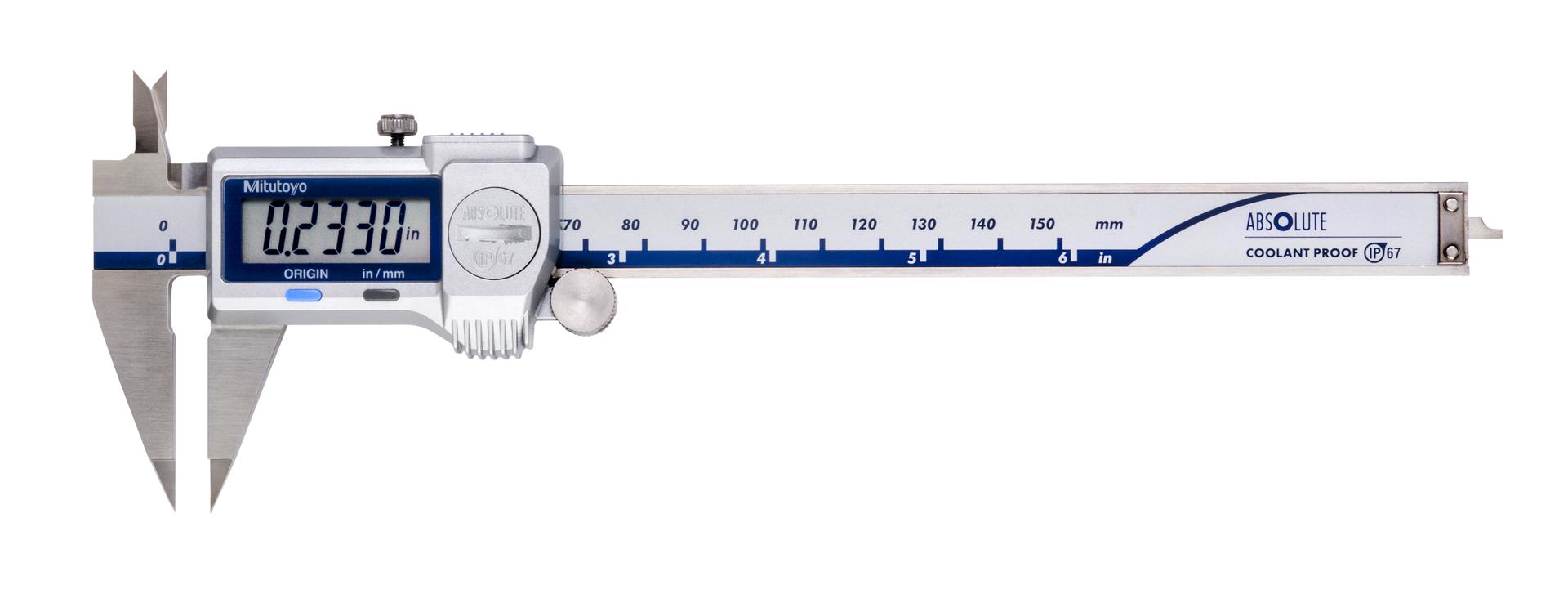 Mitutoyo, 573-721-20, 0-6 In/150mm, .0005 In/0.01mm, IP67 ABSOLUTE Digimatic  Point Caliper, With SPC Data Output
