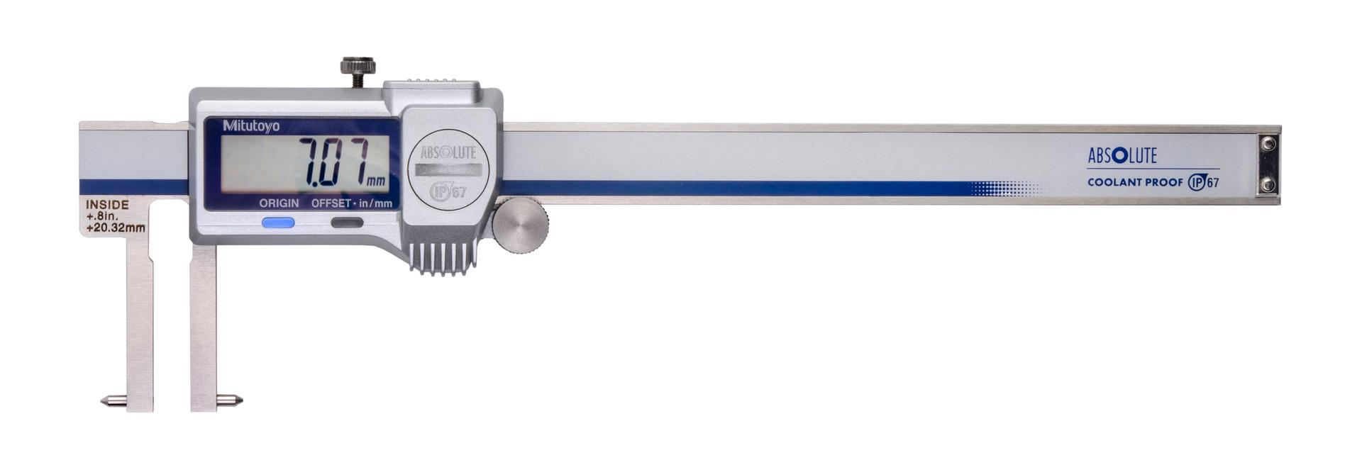 Mitutoyo, 573-746-20, .8-6 In/20-150mm, .0005 In/0.01mm, IP67 ABSOLUTE Digimatic  Inside (Point Jaw) Caliper, With SPC Data Output