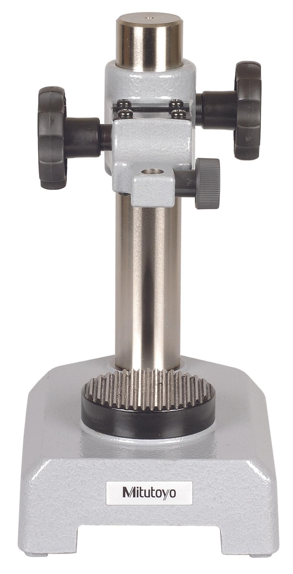 Mitutoyo, 7001-10, Gage Stand, For Indicators and Linear Gages, 3/8 in and 8mm Stem Hole Diameters, Serrated Anvil, With 1mm Fine Feed Adjustment 