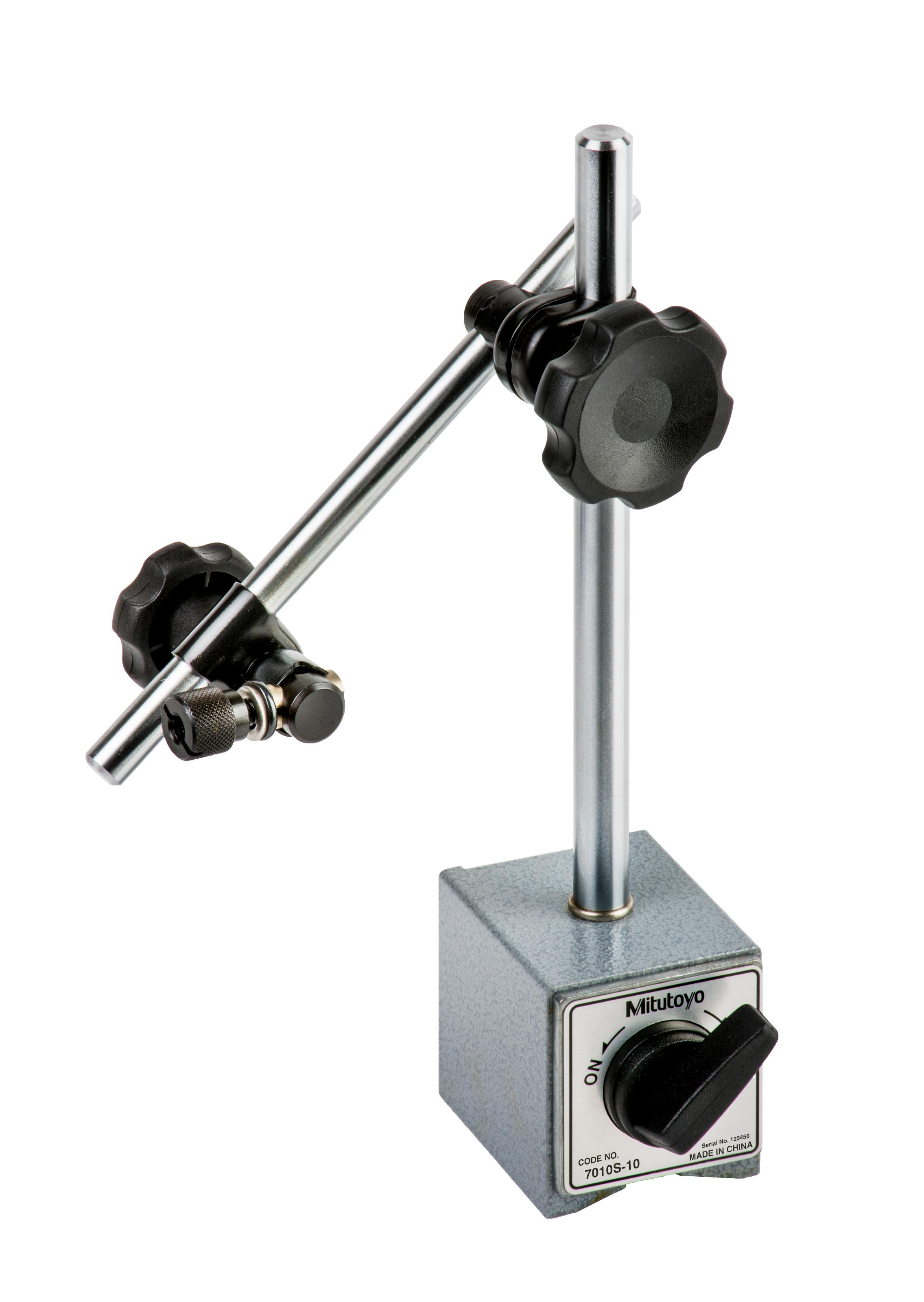 Mitutoyo, 7010S-10, Magnetic Base, For Indicators, 3/8 in and 6/8mm Stem Hole Diameters, 6 In Rod and Clamp