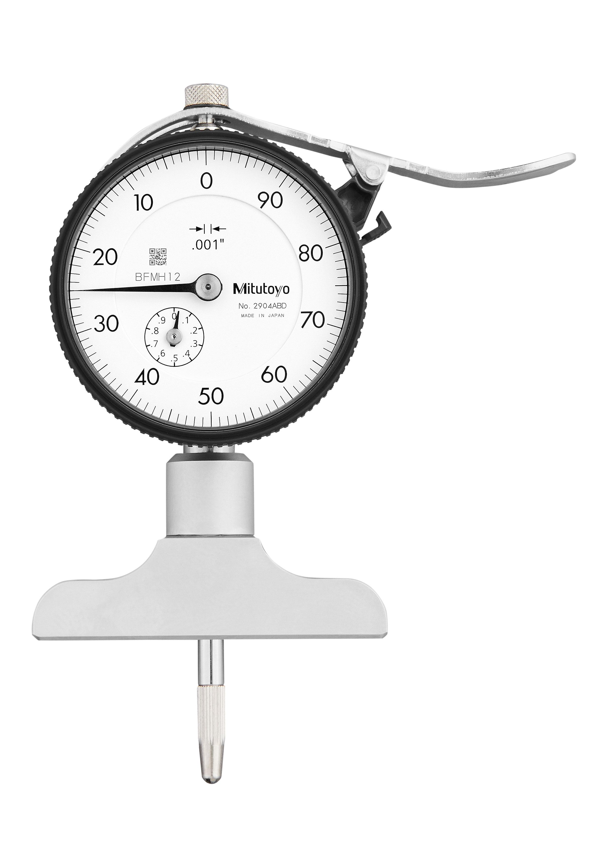 Mitutoyo, 7217A, 0-8 In, 1 In  Stroke, .001 In Dial Depth Gage, With 2.5 In Base, 4pc (.5 In 1 In, 2 In, 4 In)