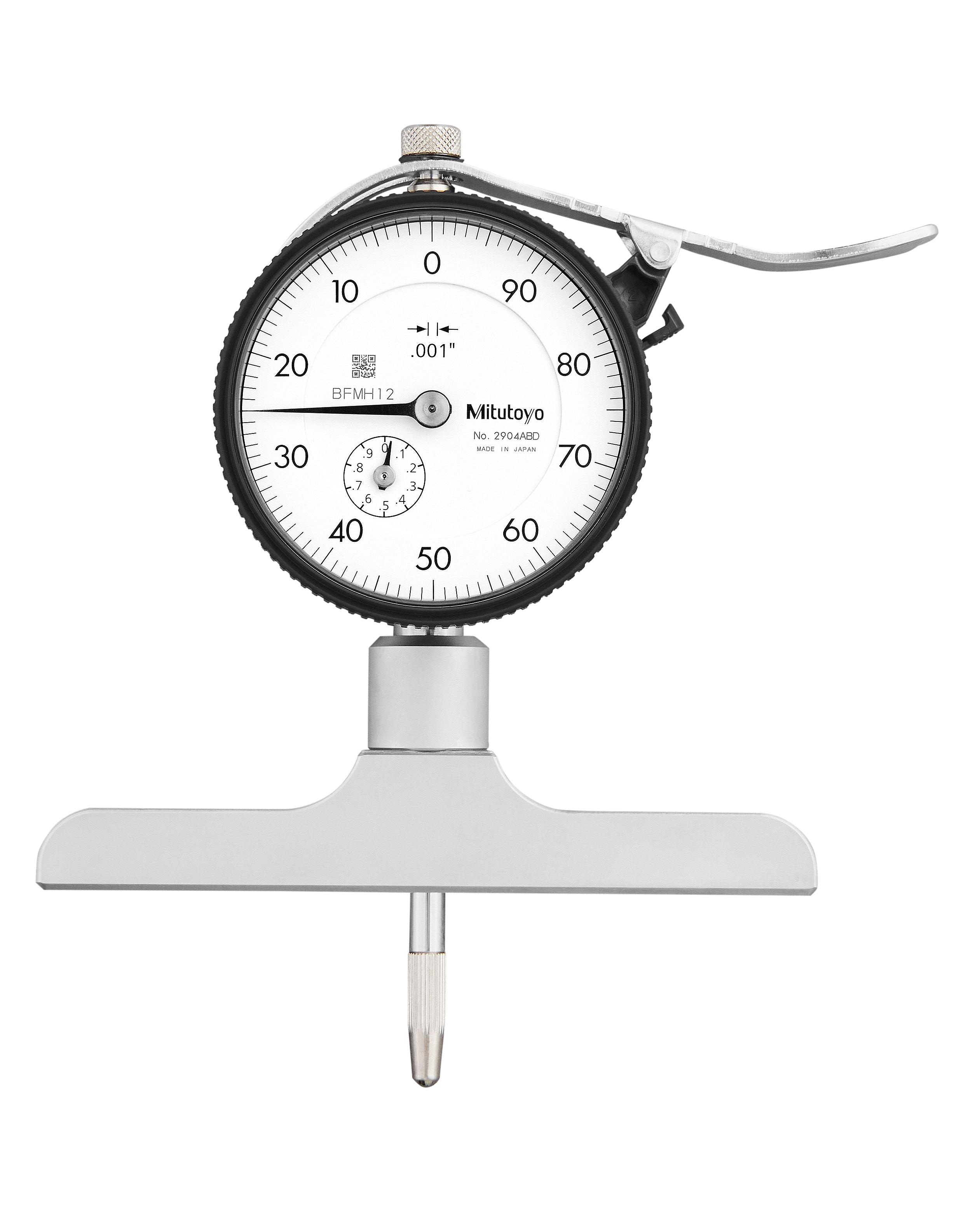 Mitutoyo, 7218A, 0-8 In, 1 In  Stroke, .001 In Dial Depth Gage, With 4 In Base, 4pc (.5 In 1 In, 2 In, 4 In)