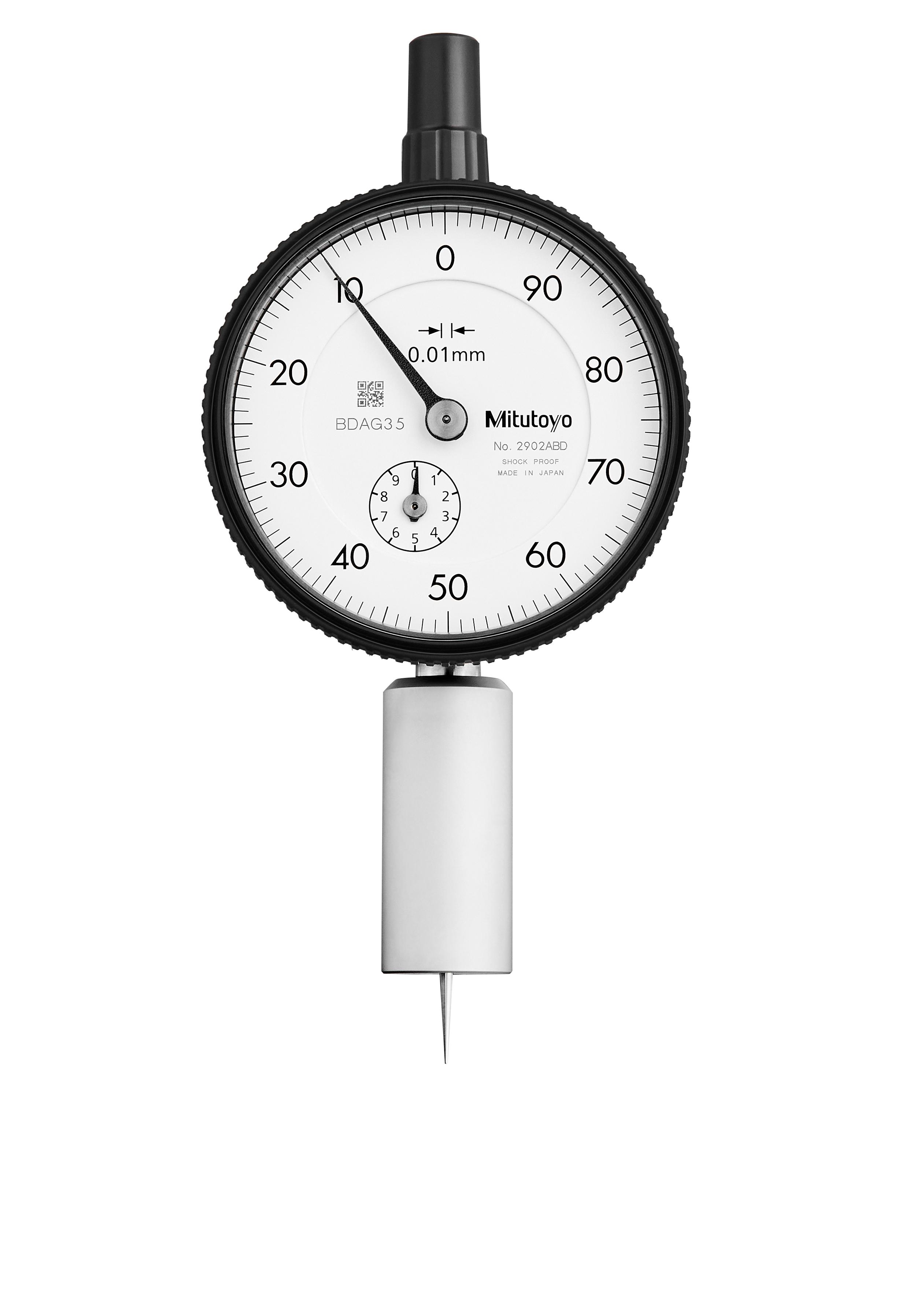 Mitutoyo, 7222A, Dial Depth Gage with needle probe, 0-10mm range, .01mm graduation, 10mm stroke, .015mm accuracy, 5pcs. (10,20,30,30,100mm) extension rods