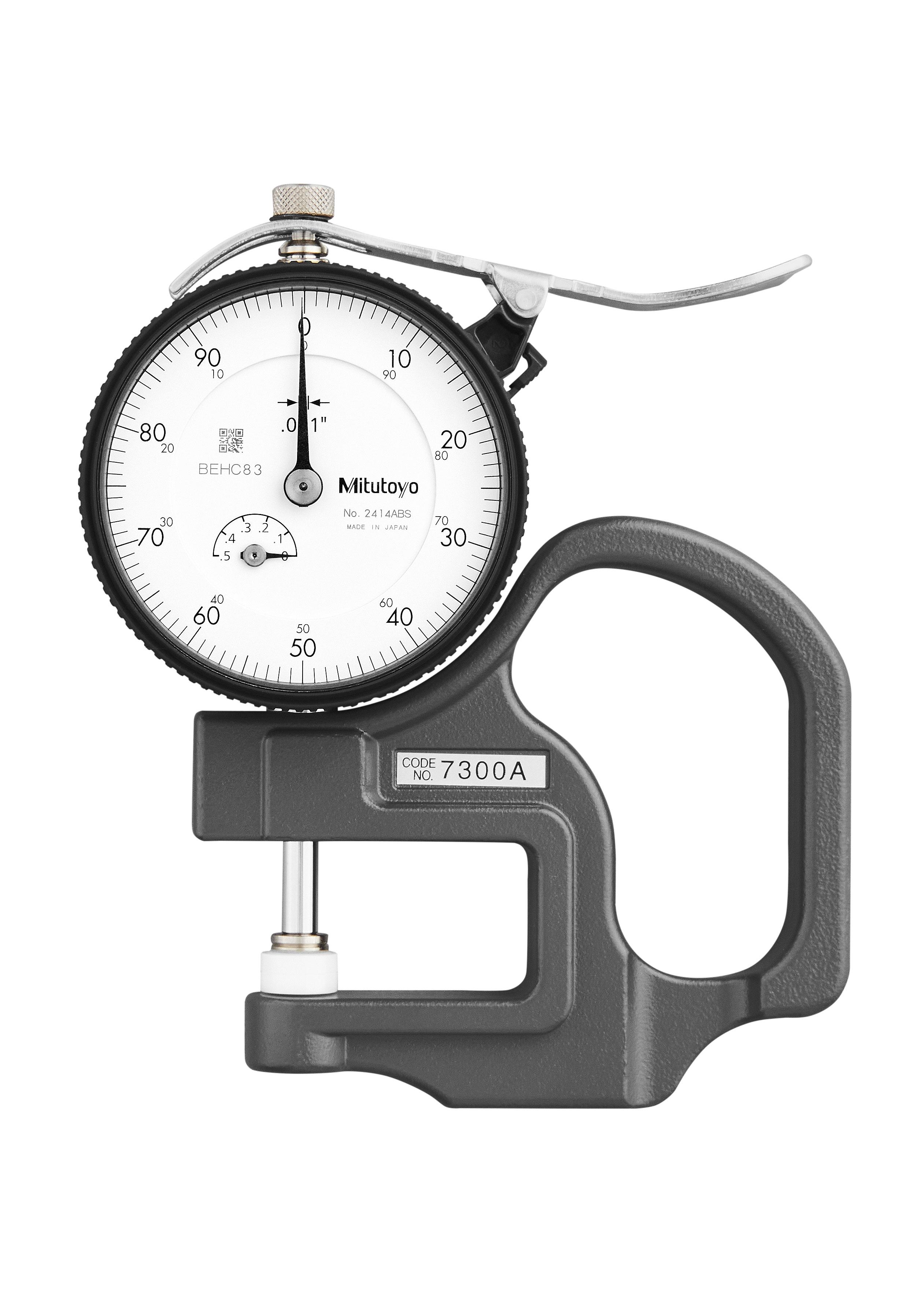 Mitutoyo, 7300A,  0-.5 In, .001 In,  Dial Thickness Gage, Ceramic spindle/ anvil