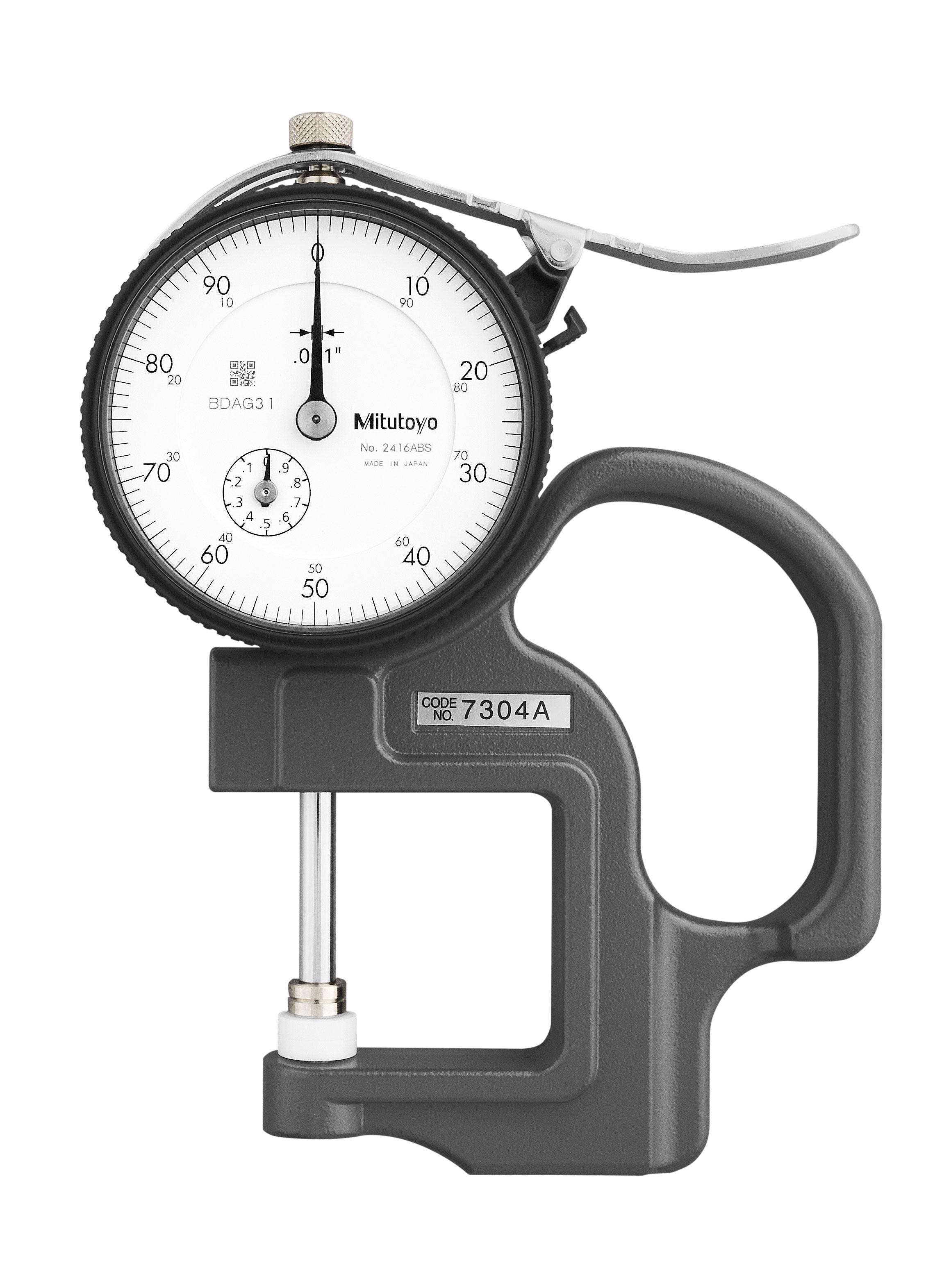 Mitutoyo, 7304A,  0-1 In, .001 In,  Dial Thickness Gage, Ceramic spindle/ anvil