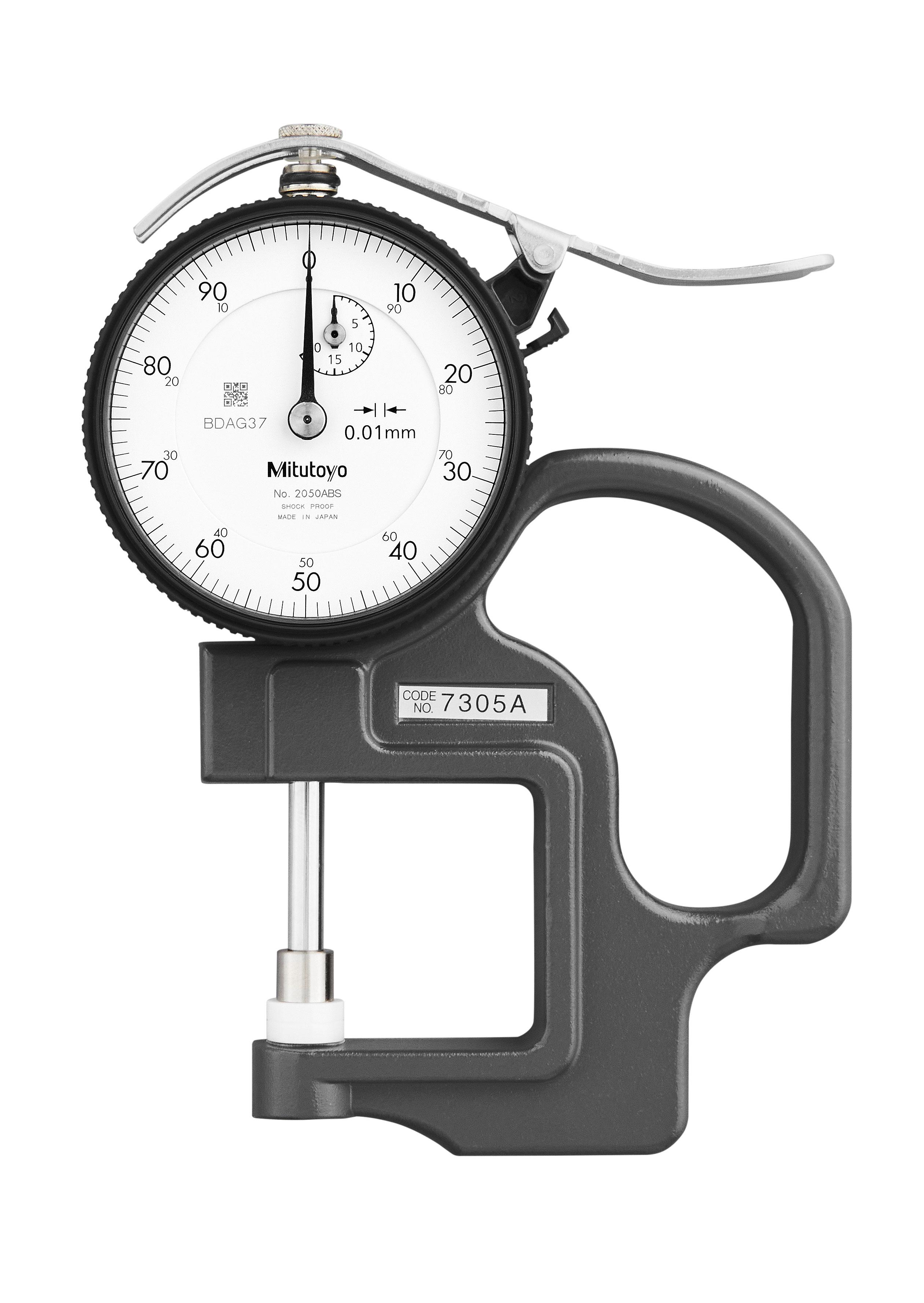 Mitutoyo, 7305A, Dial Thickness Gage, Ceramic Spindle/Anvil, 0-20mm, .01mm