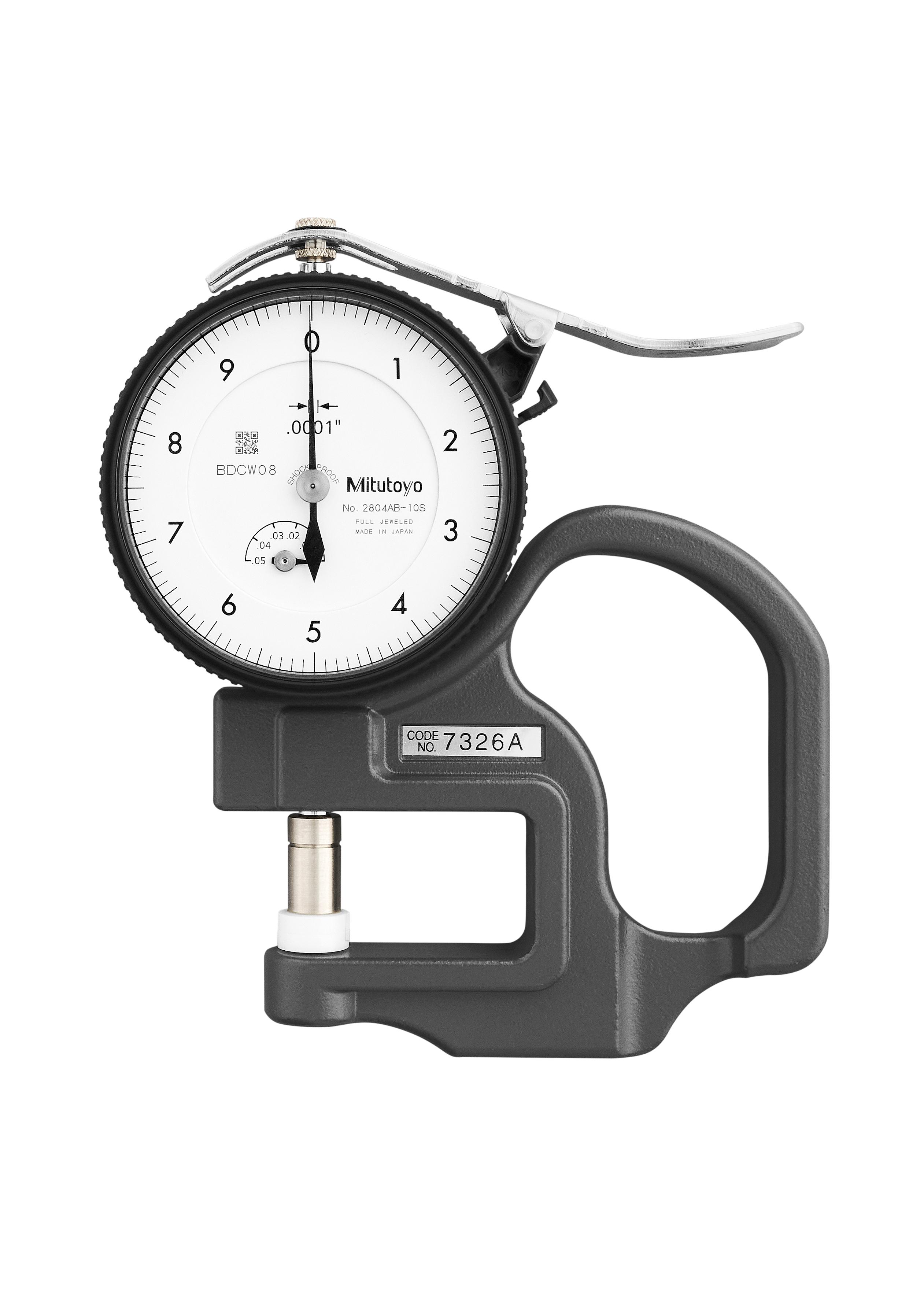 Mitutoyo, 7326A,  0-.05 In, .0001 In,  Dial Thickness Gage, Fine read, Ceramic spindle/ anvil