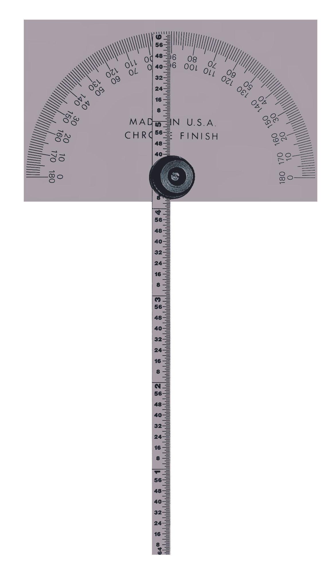 Mitutoyo, 968-203, Rectangular Base Protractor, 6 In Arm With Graduation Rule, With 1 Degree Graduations (0-180/180-0)