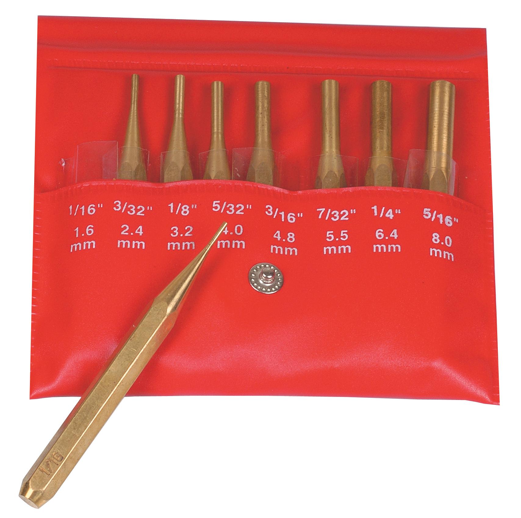 Mitutoyo, 985-120, 4 In Drive Pin Punch Set, Brass, 8 pieces (1/16, 3/32, 1/8, 5/32, 3/16, 7/32, 1/4, 5/16)