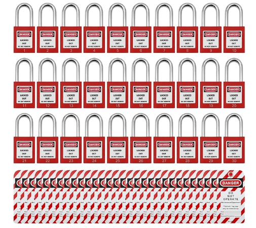 JJlock, JOJOMARK, 4L*4W*2H inch, RED, PLASTIC, METAL,    30 TAGS, 30 LOCKS, ASIN: B0B5R97S5G, KEY LOCK